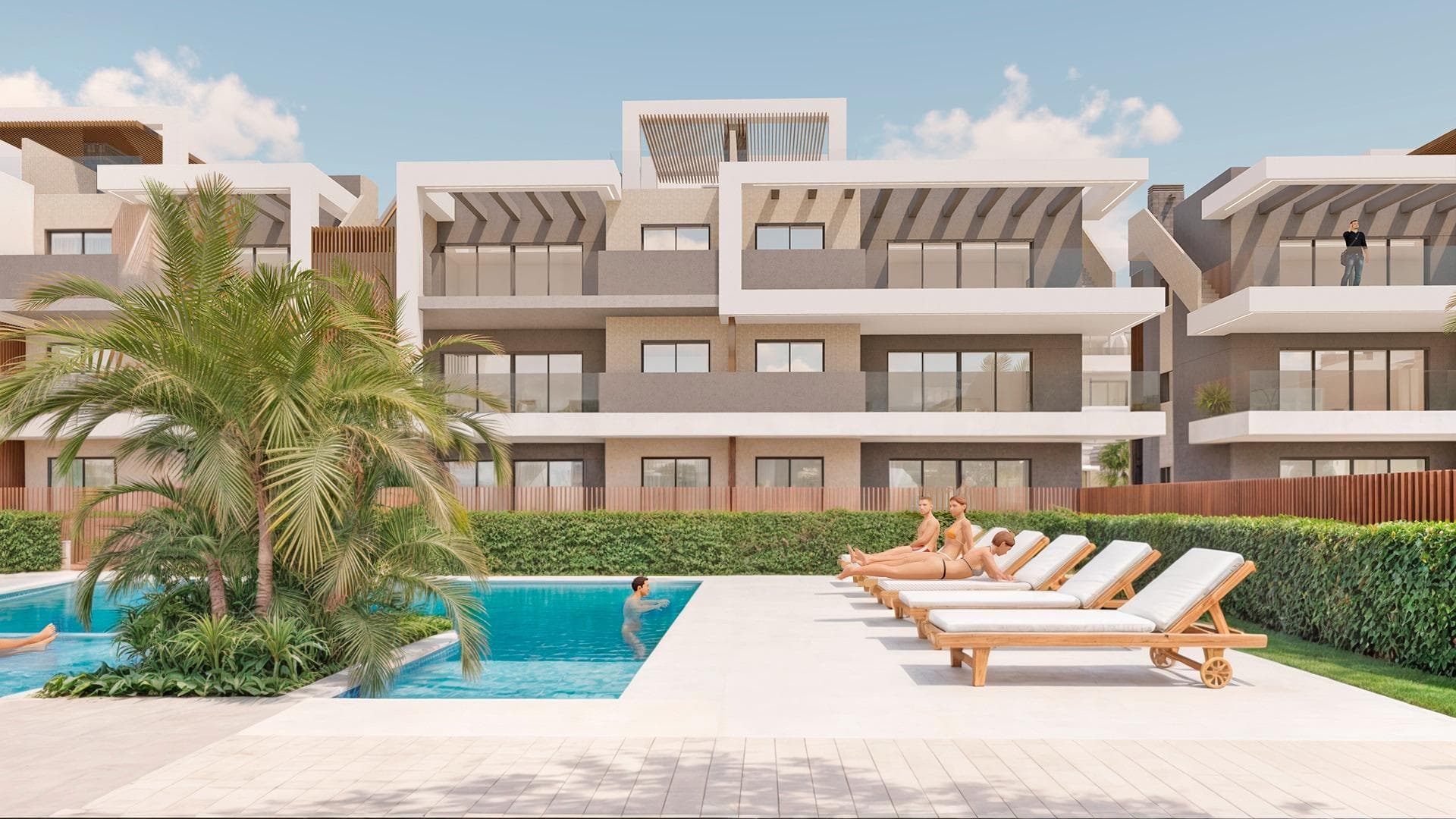 Apartamentos Turísticos de Lujo a Sólo 150m de la Playa de Las Higuericas - Torre de la Horadada

Nueva Promoción Exclusiva con Licencia de Alquiler Incluida
Bienvenido a un nuevo complejo residencial en Torre de la Horadada, a sólo 150 metros de las arenas doradas de la Playa de Las Higuericas. Este moderno proyecto ofrece 48 apartamentos turísticos completamente amueblados, todos ellos entregados con licencia de alquiler a corto plazo, lo que lo convierte en una inversión ideal para el alquiler vacacional o el disfrute personal.

Elija entre 42 unidades de 3 dormitorios y 2 baños o 6 unidades de 2 dormitorios y 2 baños, todas ellas cuidadosamente diseñadas para maximizar el confort, el estilo y la funcionalidad.

Diseños pensados para la vida en la costa
Cada propiedad está diseñada para satisfacer las diferentes necesidades de estilo de vida:

Las unidades de la planta baja cuentan con amplios jardines privados con vistas a las zonas comunes.
Los apartamentos de la primera planta ofrecen amplias terrazas, algunas con vistas parciales al mar.
Los áticos cuentan con solariums privados con vistas al mar y cocinas al aire libre, pérgolas, jacuzzis y césped artificial.

Todas las viviendas incluyen una plaza de aparcamiento subterráneo privado y un trastero. La finalización de la primera fase está prevista para el verano de 2026.

Totalmente equipadas y listas para entrar a vivir
Estas viviendas se entregan totalmente equipadas para su ocupación inmediata, incluyendo:

Mobiliario y decoración completos de estilo mediterráneo
Cocinas totalmente equipadas con electrodomésticos
Lavaderos independientes
Calefacción por suelo radiante en toda la vivienda
Aire acondicionado por conductos (frío/calor)
Ropa de cama y menaje
Las ventanas cuentan con persianas eléctricas y cristal termoacústico Climasun, mientras que los sistemas aerotérmicos de eficiencia energética proporcionan agua caliente.

Zonas comunes de estilo resort para disfrutar todo el año
La urbanización incluye amplias zonas comunes, como:

Piscina exterior para adultos y niños
Parque infantil
Zonas verdes ajardinadas
Zona de bienestar en el sótano con piscina cubierta climatizada, chorros de masaje, sauna y un gimnasio totalmente equipado
Cada detalle ha sido diseñado para proporcionar a los residentes y huéspedes una experiencia mediterránea relajante y lujosa.

Ubicación privilegiada con fácil acceso a las principales atracciones
Esta inmejorable ubicación ofrece proximidad a lo mejor de la Costa Blanca y la Costa Cálida:

Playa de Las Higuericas - 150 m
Campo de Golf Lo Romero - 10 km
Centro Comercial Dos Mares - 11 km
Puerto de San Pedro del Pinatar - 8 km
Aeropuerto de Murcia - 30 km
Aeropuerto de Alicante - 65 km

Asegure su inversión en la costa hoy mismo
Si está buscando una casa de vacaciones o una inversión para alquiler, esta es su oportunidad de poseer una propiedad de primera calidad cerca de la playa en una de las zonas más solicitadas. ¡Póngase en contacto con nosotros ahora para obtener más información o programar su visita a Torre de la Horadada!