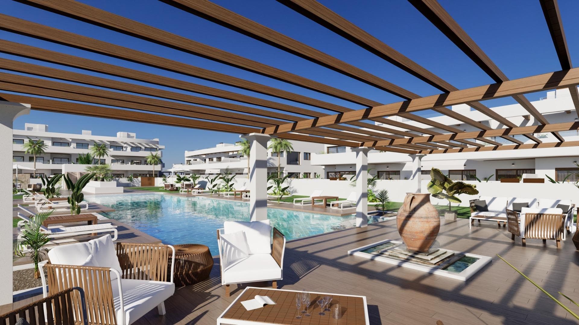 Complejo Residencial de Obra Nueva en Los Alcázares Cerca de Serena Golf y del Mar Menor

Vida Moderna y Exclusiva en la Costa Cálida
Descubra este excepcional complejo residencial de obra nueva situado en Los Alcázares, una de las localidades costeras más solicitadas de la Costa Cálida. A sólo 800 metros de la playa y a poca distancia del centro de la ciudad, esta promoción ofrece una ubicación inmejorable con acceso a todos los servicios diarios, restaurantes y tiendas.

Situadas en un enclave privilegiado, las viviendas disfrutan de vistas a Serena Golf y a las tranquilas aguas del Mar Menor, la laguna de agua salada más grande de Europa. Esta zona es perfecta para aquellos que buscan un estilo de vida tranquilo rodeado de naturaleza y lujo.

Elegantes apartamentos con características excepcionales
Esta nueva promoción consta de 30 modernas viviendas de 2 ó 3 dormitorios, diseñadas para ofrecer el máximo confort y estilo. Podrá elegir entre:

Viviendas en planta baja con jardín privado
Apartamentos en primera planta con amplias terrazas
Áticos con solárium privado con vistas panorámicas

Cada vivienda incluye:

Plaza de aparcamiento privada
Ventanas de doble acristalamiento con rotura de puente térmico para mayor eficiencia energética
Preinstalación de aire acondicionado por conductos
Sistema de agua caliente aerotérmica
Ascensor a todas las plantas
Piscina comunitaria y zonas ajardinadas

Todas las viviendas han sido diseñadas con acabados de alta calidad y un estilo arquitectónico moderno que se integra armoniosamente con el entorno natural.

Ubicación privilegiada rodeada de golf y mar
El complejo goza de una ubicación cercana a Serena Golf, uno de los campos de golf más prestigiosos de la región, y se encuentra a un corto paseo de las tranquilas y cálidas aguas del Mar Menor, perfectas para nadar, navegar, practicar paddleboarding y otros deportes acuáticos durante todo el año.

Distancias clave:

Playa (Mar Menor) - 0,8 km
Serena Golf - Junto a la urbanización
Centro urbano de Los Alcázares - 1 km
Aeropuerto de Murcia (Corvera) - 30 km (25 minutos en coche)
Aeropuerto de Alicante - 90 km (55 minutos en coche)
Cartagena - 22 km
Ciudad de Murcia - 40 km

Viva el estilo de vida del golf en la costa
Este nuevo complejo residencial en Los Alcázares es ideal para vivir permanentemente, como casa de vacaciones o como una inteligente oportunidad de inversión en la Costa Cálida. Con la playa, el golf y todos los servicios al alcance de la mano, ofrece todo lo necesario para un relajado estilo de vida mediterráneo. Póngase en contacto con nosotros hoy mismo para obtener más información o para programar una visita.