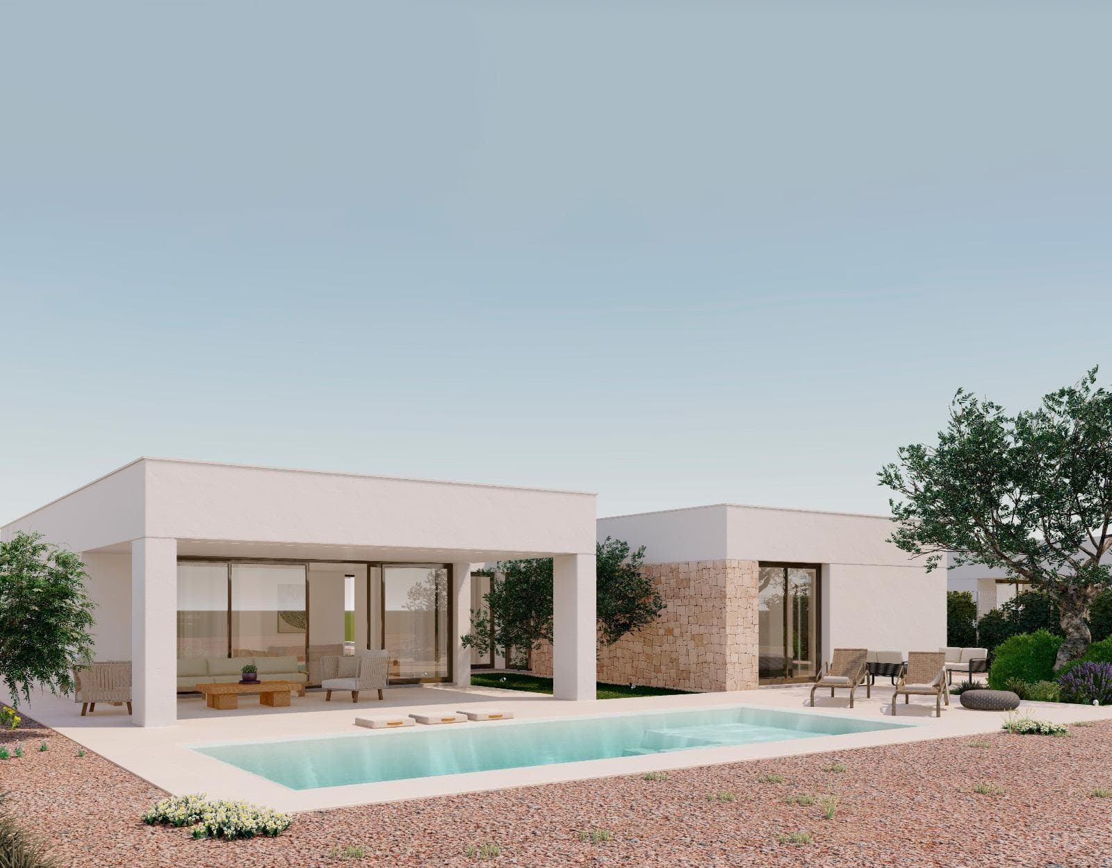 Eksklusive villaer i første linje til golfbanen i Hacienda del Álamo, Costa Cálida

Moderne villaer i et av Spanias beste golfresorter

Oppdag en unik mulighet til å kjøpe en nybygd luksusvilla i første linje til Hacienda del Álamo Golf Resort, som ligger mellom de historiske byene Cartagena og Murcia, i hjertet av Costa Cálida. Disse moderne villaene er designet for å tilby komfort, privatliv og eleganse, og ligger i en eksepsjonell omgivelse dedikert til golf og fritid.

Hver eiendom har en romslig planløsning med 4 soverom, 3 bad og et gjestetoalett, i en etasje. Med sjenerøse tomter på rundt 700 kvadratmeter og et bebygget areal på 214 kvadratmeter, tilbyr disse boligene god plass til både innendørs og utendørs liv.

Høy kvalitet på utstyr og finish

Disse villaene i første linje til golfbanen er utstyrt med alle moderne bekvemmeligheter for å sikre maksimal komfort og stil, inkludert:

Privat svømmebasseng og anlagt hage med dryppvanningssystem
Fullt utstyrt kjøkken med skap og hvitevarer inkludert
Klimaanlegg i hele eiendommen
Bad med møbler, speil og dusjvegger
Aluminiumsvinduer med termisk brudd og doble vinduer
Tilgang til et stort felles svømmebasseng med naturlig gressplen og lekeområde

Luksusliv på Hacienda del Álamo Golf Resort
Hacienda del Álamo er kjent for å være et av Spanias beste golfresorter, da det tilbyr beboerne en avslappet, sporty og komfortabel livsstil.
18-hulls golfbane og akademi
Idrettsanlegg med tennis, paddle, treningsstudio og fitnessklasser
Hovedklubbhus med panoramautsikt, en restaurant med middelhavsmat og solrike terrasser
4-stjerners hotell og spa for avslapning og velvære
Områder for hele familien, med lekeplasser, svømmebassenger og sykkelstier.
Tradisjonell spansk landsby med butikker, kafeer og nye restauranter som snart åpner.

Strategisk beliggenhet med gode forbindelser
Corvera flyplass (Murcia): 18 km (ca. 15 minutter)
Cartagena: 36 km
Murcia sentrum: 40 km
Strendene ved Mar Menor: 28 km
Kjøpesentre (Dos Mares, Espacio Mediterráneo): mindre enn 30 km

Drømmehuset ved golfbanen venter på deg
Enten du er på jakt etter en permanent bolig, et feriested eller en smart investering på Costa Cálida, er disse villaene ved golfbanen i Hacienda del Álamo det perfekte valget. Kontakt oss i dag for mer informasjon eller for å avtale en personlig visning.
