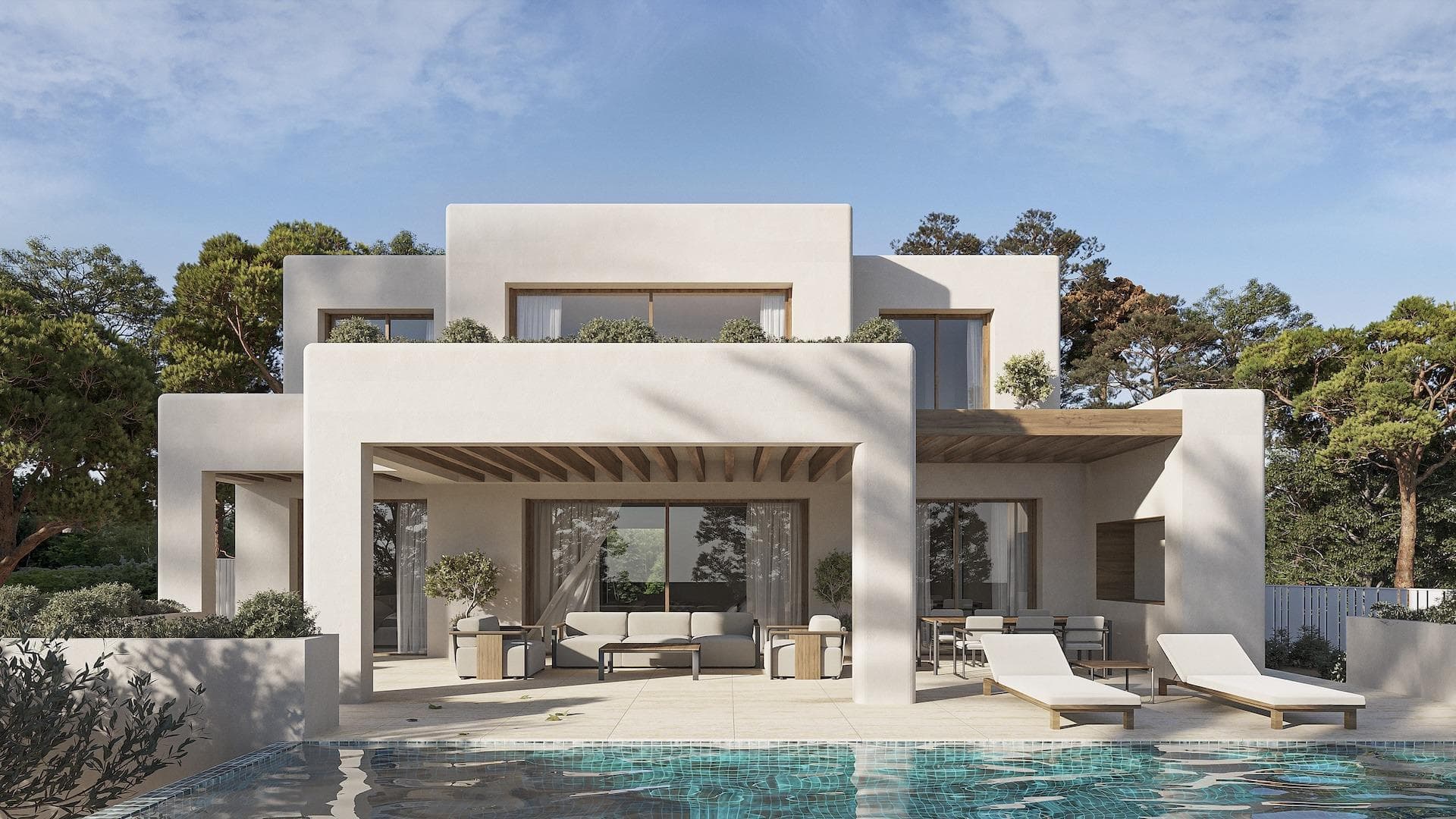 Sea view villa with Ibizan charm in La Fustera, Benissa&#13;&#13;This stunning newly built villa combines the elegance of contemporary architecture with the warmth and character of Ibizan design. Located in the sought-after area of La Fustera (Benissa Costa), it enjoys panoramic sea views and is just minutes from the beach, supermarkets, restaurants and other essential services.&#13;&#13;Set on a plot of over 1,000 m², the property is distributed over two levels and offers a total of 4 spacious bedrooms and 3 bathrooms. The ground floor features an open-plan layout with a large living room, dining area and fully equipped kitchen with island and breakfast bar. Floor-to-ceiling sliding doors connect the interior with a generous south-facing terrace, creating a perfect indoor-outdoor flow. This level also includes a bedroom and a bathroom.&#13;&#13;Outside, the villa boasts several relaxation and dining areas, a pergola-covered BBQ space, and an inviting swimming pool surrounded by lush landscaping and sun loungers. On the upper floor, there are three additional bedrooms (including the master suite with en-suite bathroom and private terrace), as well as a second terrace with beautiful views.&#13;&#13;The home is fully equipped for year-round comfort and includes underfloor heating, ducted air conditioning, and high-quality finishes throughout. Additional features include a technical room for the heating system and a separate room for pool equipment, both located underground to maximize space and functionality.&#13;&#13;Secure your dream villa in La Fustera, Benissa Costa, and embrace the ultimate Mediterranean lifestyle with breathtaking sea views and unmatched comfort.&#13;