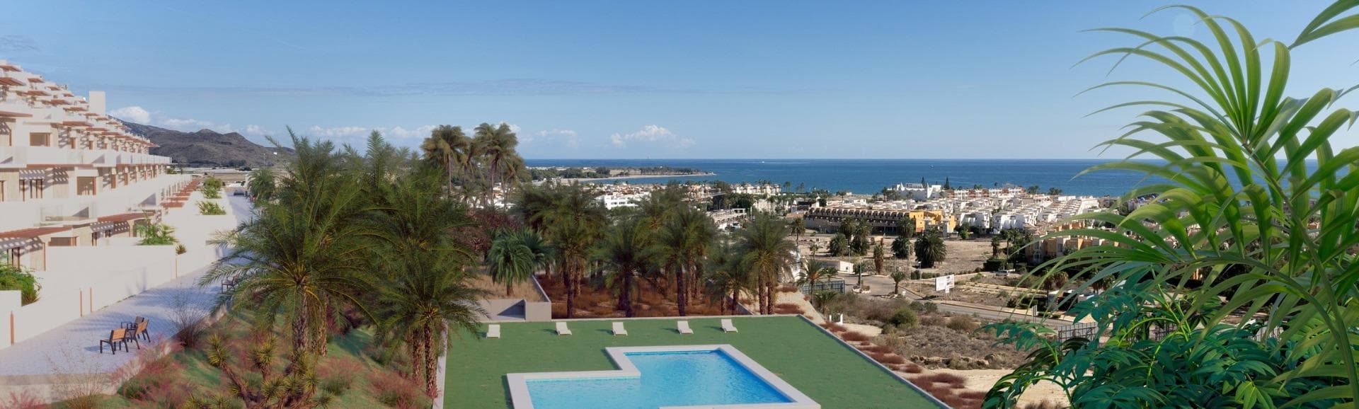 New Build Apartments with Sea Views in Vera Playa, Almería&#13;&#13;Discover this exceptional new residential development in Vera Playa, offering 27 modern apartments in its first phase. Designed to combine comfort, functionality, and spectacular Mediterranean views, this project is ideal for those seeking a home on the Costa de Almería with style and convenience.&#13;&#13;Modern Homes with Sea Views&#13;Each apartment has been thoughtfully designed to maximize natural light and outdoor living. Options include 1, 2, and 3-bedroom layouts, with ground floors featuring private gardens, middle floors with spacious terraces, and penthouses with private solariums. Thanks to the terraced design, all homes enjoy uncovered terraces with stunning views of the sea.&#13;&#13;Quality Finishes and Fully Equipped Homes&#13;Every property comes fully furnished and equipped, ready to move in. Features include:&#13;Furnished kitchen with appliances included&#13;Complete bathrooms with modern fittings&#13;Ducted air conditioning system&#13;Private parking space and storage room&#13;&#13;Exclusive Community Facilities&#13;The highlight of this residential complex is its communal swimming pool, surrounded by landscaped gardens, creating the perfect space to relax, sunbathe, and enjoy family time.&#13;&#13;Prime Location in Vera Playa&#13;Vera Playa is renowned for its long sandy beaches, relaxed lifestyle, and excellent amenities. The development is set in a quiet yet well-connected area with easy access to services and transport links. Key distances include:&#13;Beach: 700 m&#13;Desert Springs Golf Resort: 8 km&#13;Vera town centre: 5 km&#13;Garrucha marina and restaurants: 6 km&#13;Mojácar Commercial Park: 10 km&#13;Almería Airport: 85 km (approx. 1 hour)&#13;High-speed AVE train station (under construction): 3 km&#13;&#13;An Ideal Home or Investment Opportunity&#13;Whether you are looking for a permanent residence, a holiday retreat, or a secure investment, these new build apartments in Vera Playa offer excellent value in one of Almería’s most desirable coastal destinations.&#13;&#13;Make Vera Playa your new home and experience the perfect combination of modern living, sea views, and Mediterranean lifestyle. Contact us today to schedule a visit and secure your dream property on the Costa de Almería.&#13;