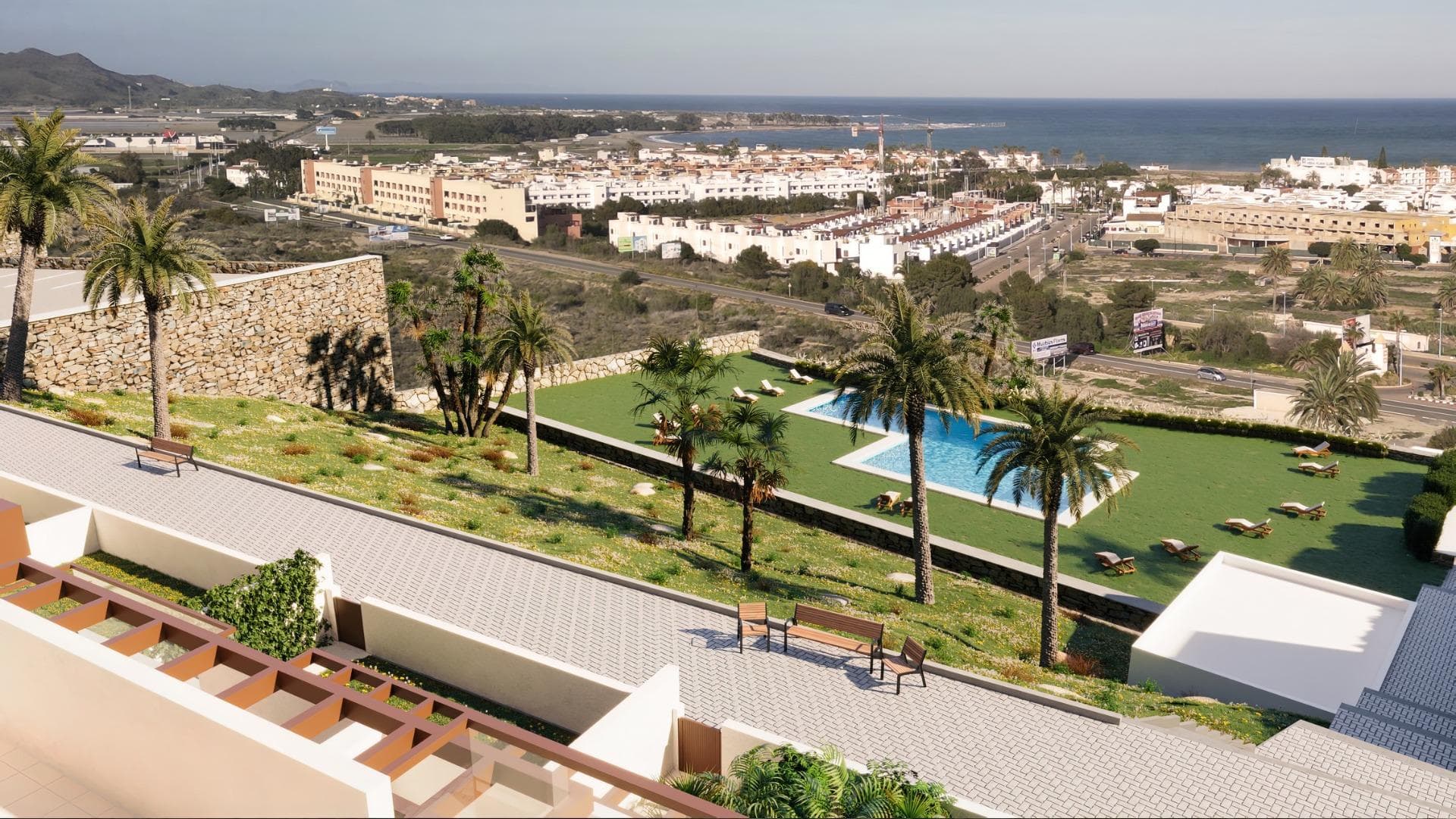 New Build Apartments with Sea Views in Vera Playa, Almería&#13;&#13;Discover this exceptional new residential development in Vera Playa, offering 27 modern apartments in its first phase. Designed to combine comfort, functionality, and spectacular Mediterranean views, this project is ideal for those seeking a home on the Costa de Almería with style and convenience.&#13;&#13;Modern Homes with Sea Views&#13;Each apartment has been thoughtfully designed to maximize natural light and outdoor living. Options include 1, 2, and 3-bedroom layouts, with ground floors featuring private gardens, middle floors with spacious terraces, and penthouses with private solariums. Thanks to the terraced design, all homes enjoy uncovered terraces with stunning views of the sea.&#13;&#13;Quality Finishes and Fully Equipped Homes&#13;Every property comes fully furnished and equipped, ready to move in. Features include:&#13;Furnished kitchen with appliances included&#13;Complete bathrooms with modern fittings&#13;Ducted air conditioning system&#13;Private parking space and storage room&#13;&#13;Exclusive Community Facilities&#13;The highlight of this residential complex is its communal swimming pool, surrounded by landscaped gardens, creating the perfect space to relax, sunbathe, and enjoy family time.&#13;&#13;Prime Location in Vera Playa&#13;Vera Playa is renowned for its long sandy beaches, relaxed lifestyle, and excellent amenities. The development is set in a quiet yet well-connected area with easy access to services and transport links. Key distances include:&#13;Beach: 700 m&#13;Desert Springs Golf Resort: 8 km&#13;Vera town centre: 5 km&#13;Garrucha marina and restaurants: 6 km&#13;Mojácar Commercial Park: 10 km&#13;Almería Airport: 85 km (approx. 1 hour)&#13;High-speed AVE train station (under construction): 3 km&#13;&#13;An Ideal Home or Investment Opportunity&#13;Whether you are looking for a permanent residence, a holiday retreat, or a secure investment, these new build apartments in Vera Playa offer excellent value in one of Almería’s most desirable coastal destinations.&#13;&#13;Make Vera Playa your new home and experience the perfect combination of modern living, sea views, and Mediterranean lifestyle. Contact us today to schedule a visit and secure your dream property on the Costa de Almería.&#13;