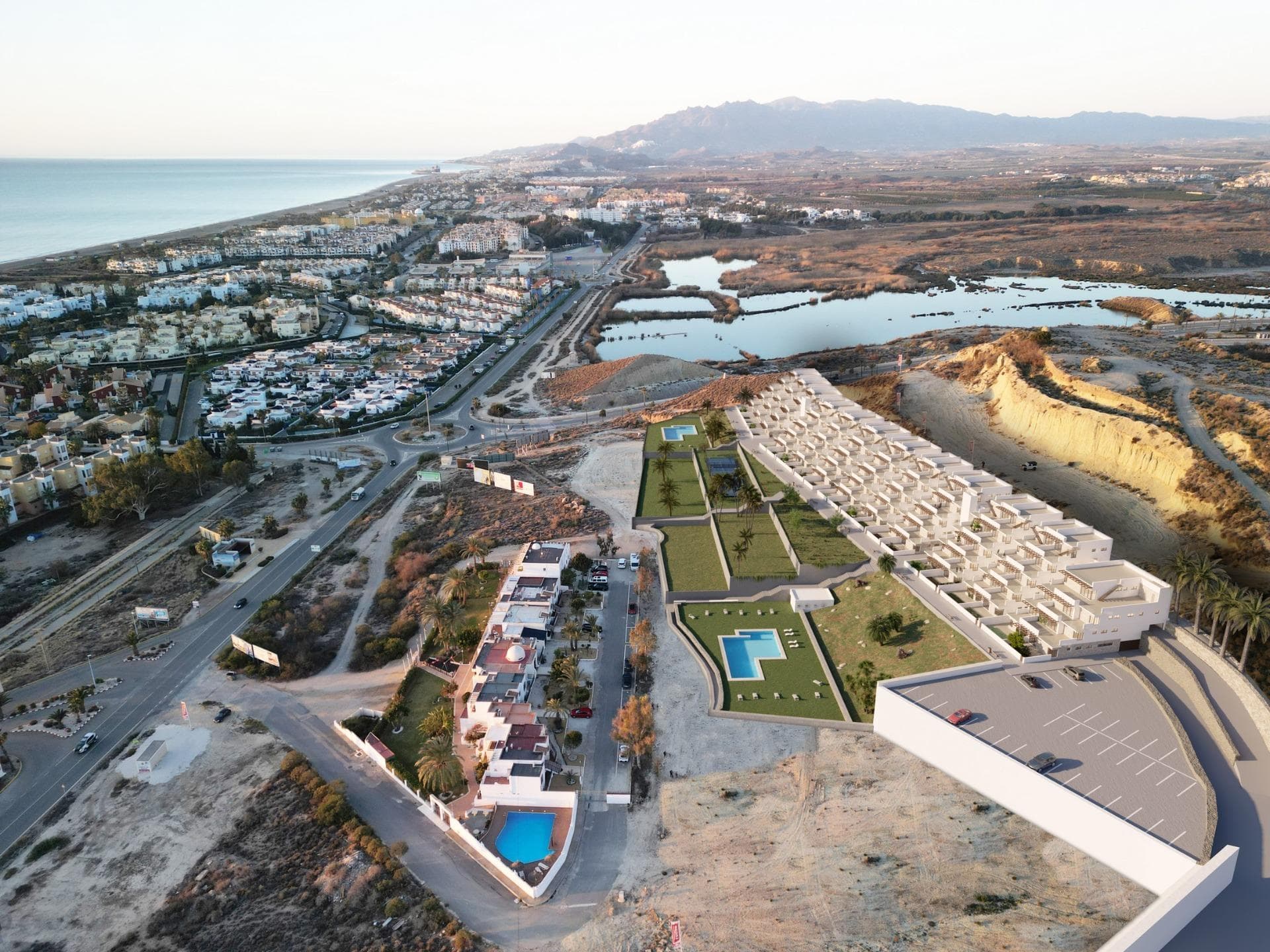 New Build Apartments with Sea Views in Vera Playa, Almería&#13;&#13;Discover this exceptional new residential development in Vera Playa, offering 27 modern apartments in its first phase. Designed to combine comfort, functionality, and spectacular Mediterranean views, this project is ideal for those seeking a home on the Costa de Almería with style and convenience.&#13;&#13;Modern Homes with Sea Views&#13;Each apartment has been thoughtfully designed to maximize natural light and outdoor living. Options include 1, 2, and 3-bedroom layouts, with ground floors featuring private gardens, middle floors with spacious terraces, and penthouses with private solariums. Thanks to the terraced design, all homes enjoy uncovered terraces with stunning views of the sea.&#13;&#13;Quality Finishes and Fully Equipped Homes&#13;Every property comes fully furnished and equipped, ready to move in. Features include:&#13;Furnished kitchen with appliances included&#13;Complete bathrooms with modern fittings&#13;Ducted air conditioning system&#13;Private parking space and storage room&#13;&#13;Exclusive Community Facilities&#13;The highlight of this residential complex is its communal swimming pool, surrounded by landscaped gardens, creating the perfect space to relax, sunbathe, and enjoy family time.&#13;&#13;Prime Location in Vera Playa&#13;Vera Playa is renowned for its long sandy beaches, relaxed lifestyle, and excellent amenities. The development is set in a quiet yet well-connected area with easy access to services and transport links. Key distances include:&#13;Beach: 700 m&#13;Desert Springs Golf Resort: 8 km&#13;Vera town centre: 5 km&#13;Garrucha marina and restaurants: 6 km&#13;Mojácar Commercial Park: 10 km&#13;Almería Airport: 85 km (approx. 1 hour)&#13;High-speed AVE train station (under construction): 3 km&#13;&#13;An Ideal Home or Investment Opportunity&#13;Whether you are looking for a permanent residence, a holiday retreat, or a secure investment, these new build apartments in Vera Playa offer excellent value in one of Almería’s most desirable coastal destinations.&#13;&#13;Make Vera Playa your new home and experience the perfect combination of modern living, sea views, and Mediterranean lifestyle. Contact us today to schedule a visit and secure your dream property on the Costa de Almería.&#13;