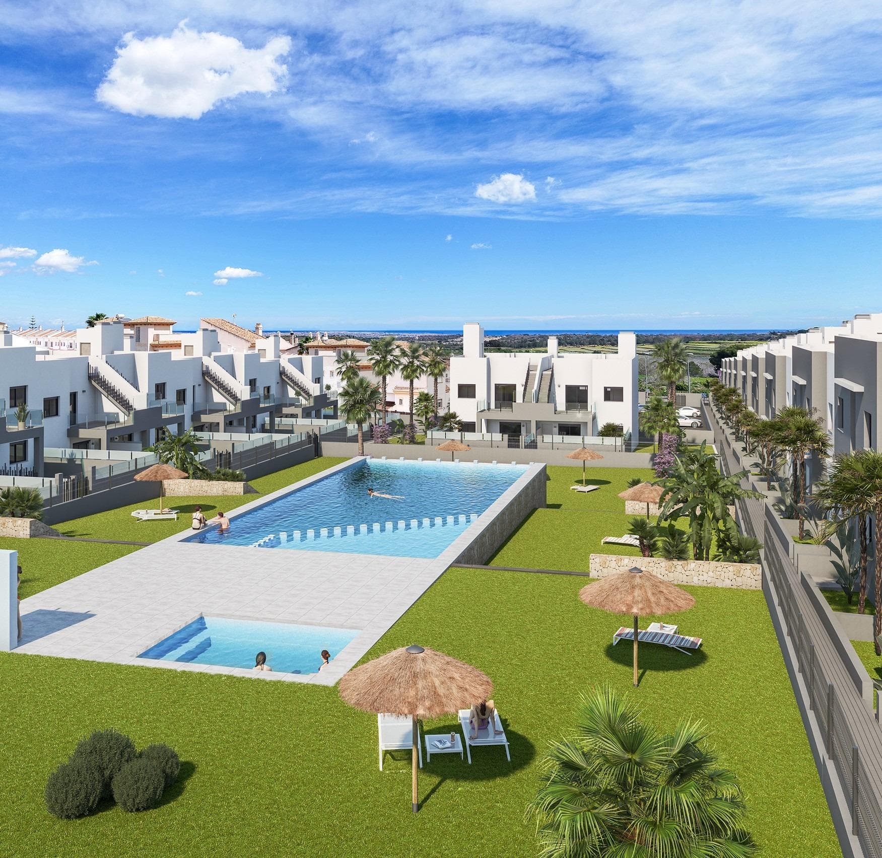 New Build Bungalows in San Miguel de Salinas – Nature, Golf and Comfort&#13;&#13;Discover this new residential development in San Miguel de Salinas, located in the sought-after area of “La Cañada”, surrounded by a protected pine forest between the prestigious golf courses of Campoamor and Las Colinas. Just 7 km from the Mediterranean coast, this residential offers the perfect blend of tranquility, nature, and easy access to all amenities.&#13;&#13;Spacious and Modern Homes&#13;The development offers two property types to suit different lifestyles:&#13;Ground floor bungalows: 2 bedrooms, 2 bathrooms, two large private gardens, and surface parking.&#13;Top floor bungalows: 2 bedrooms, 2 bathrooms, spacious solarium with sea views, and surface parking.&#13;Each home features generous dimensions and can be adapted into a 3-bedroom layout (optional at an extra cost), with kitchen appliances included.&#13;&#13;High-Quality Finishes&#13;Designed for comfort and functionality, all properties include:&#13;Fully equipped bathrooms with furniture, mirrors, and shower screens&#13;Aerothermal hot water system&#13;Built-in LED ceiling lights&#13;&#13;Exclusive Community Areas&#13;The residential features over 1,700 m2 of landscaped green areas with palm trees and Mediterranean plants. Residents can enjoy a large swimming pool with jacuzzi, a children’s pool, and sunbathing areas, making it the ideal setting to enjoy the Costa Blanca climate all year round.&#13;&#13;Privileged Location in San Miguel de Salinas&#13;This quiet residential is located less than 3 km from the charming town of San Miguel de Salinas, with all daily services at hand. In addition, beautiful sandy beaches in Orihuela Costa and Torrevieja are only 7 km away, offering endless leisure, shopping, and dining options.&#13;&#13;Close to Renowned Golf Courses&#13;For golf enthusiasts, the location is unbeatable. Within a 4 km radius you will find three of the most prestigious golf courses on the Costa Blanca:&#13;Villamartín Golf – 3.5 km&#13;Las Colinas Golf &amp; Country Club – 4 km&#13;Campoamor Golf – 4 km&#13;&#13;Excellent Connectivity&#13;Key points of interest nearby include:&#13;San Miguel de Salinas – 3 km&#13;La Zenia Boulevard Shopping Centre – 10 km&#13;Alicante Airport – 55 km&#13;Murcia Airport (Corvera) – 50 km&#13;&#13;Secure Your New Home in San Miguel de Salinas&#13;Whether you are looking for a permanent residence, a holiday retreat, or an investment opportunity, these new build bungalows offer excellent value in one of the most desirable areas of the Costa Blanca. Contact us today for more information and to arrange a visit.&#13;