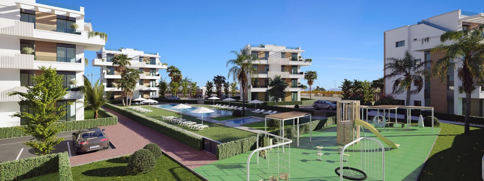 Nybyggede turistleiligheter i Santa Rosalía Lake and Life Resort Costa Cálida&#13;&#13;Førsteklasses beliggenhet i hjertet av Costa Cálida&#13;Disse nybyggede turistleilighetene i Santa Rosalía Lake and Life Resort representerer en av de beste investerings- og livsstilsmulighetene i regionen Murcia. Komplekset ligger mindre enn 4 km fra strendene i Los Alcázares og bare 22 km fra Murcia internasjonale lufthavn, og tilbyr en uovertruffen kombinasjon av tilgjengelighet, fritidsaktiviteter og moderne middelhavsliv. Den historiske byen Cartagena ligger bare 15 minutter unna, mens flere prestisjetunge golfbaner ligger innenfor en radius på 10 km.&#13;&#13;Eksklusivt boligkompleks med 40 leiligheter&#13;Prosjektet består av fem uavhengige bygninger med totalt 40 fullt møblerte leiligheter, fordelt på fire etasjer med to enheter per etasje. Hver leilighet har 2 soverom og 2 bad, designet for komfort og funksjonalitet. Kjøpere kan velge mellom enheter i første etasje med private hager, leiligheter i mellomste etasje med store terrasser eller penthouse-leiligheter med privat solarium og fantastisk utsikt.&#13;&#13;Fullt utstyrte boliger klare til innflytting&#13;Alle eiendommer leveres nøkkelferdige, inkludert møbler, klimaanlegg, belysning, kjøkkenutstyr, sengetøy, håndklær og et dekorasjonspakke. Dette sikrer at både eiere og gjester kan nyte en problemfri opplevelse fra første dag, noe som gjør det til et ideelt produkt for ferieutleie eller personlig bruk.&#13;&#13;Førsteklasses fasiliteter og fellesarealer&#13;Det inngjerdede boligområdet ligger på en 7000 m² stor tomt, designet med tanke på privatliv og sikkerhet takket være perimetergjerde og kontrollert tilgang. Beboere og gjester kan nyte godt av anlagte middelhavshager, felles svømmebassenger, lekeplasser for barn og rikelig med parkeringsplasser. I tillegg inkluderer prosjektet en egen bygning for felles tjenester som resepsjon, kafé, vaskeri og treningsstudio.&#13;&#13;Santa Rosalía Lake and Life Resort Livsstil&#13;Å eie en leilighet her betyr tilgang til de eksklusive fasilitetene i Santa Rosalía Lake and Life Resort, et unikt boligkompleks med mer enn 126 000 m² grøntområder. Høydepunktene inkluderer en spektakulær 17 000 m² krystallklar lagune med hvite sandstrender, to øyer (den ene med egen bar), strandklubber, idrettsanlegg, sykkel- og turstier, paddle- og tennisbaner, minigolf, hundeparker og et livlig klubbhus. Sikkerhets- og vedlikeholdstjenester er tilgjengelige 24/7, noe som gir trygghet for både beboere og besøkende.&#13;&#13;Invester i kvalitet og livsstil&#13;Disse nybygde turistleilighetene kombinerer høyt utleiepotensial med en eksepsjonell livsstil på Costa Cálida. Enten som feriebolig eller investering, er Santa Rosalía Lake and Life Resort et reisemål som garanterer kvalitet og verdi.&#13;&#13;Kontakt oss i dag for å lære mer og sikre deg en leilighet i dette unike middelhavsresortet.&#13;