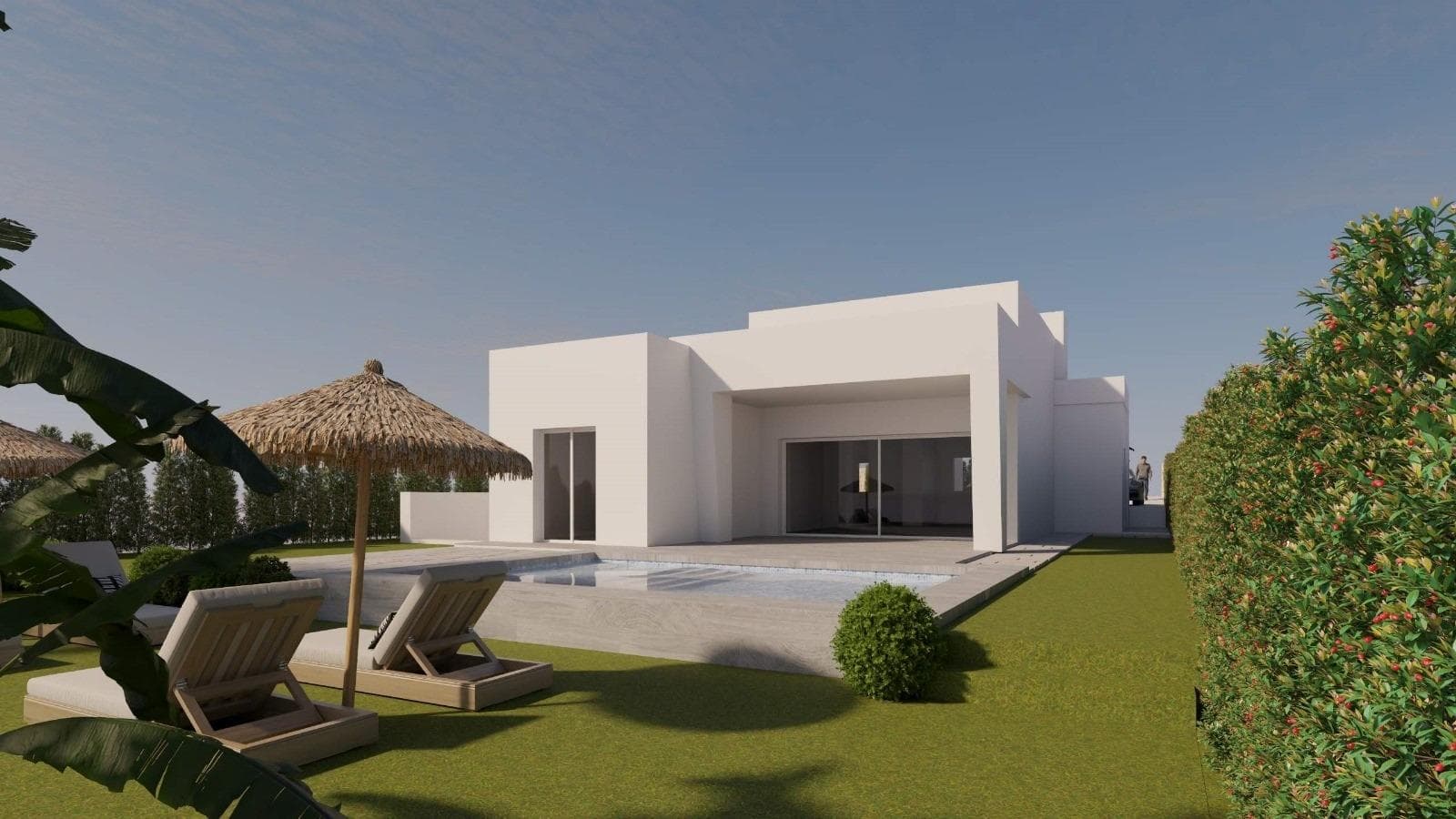 Moderne villaer med privat basseng på La Finca Golf Resort, Algorfa&#13;&#13;Eksklusive boliger i et prestisjefylt golfsamfunn&#13;Disse splitter nye villaene ligger i det berømte La Finca Golf Resort i Algorfa, Costa Blanca Sør, og tilbyr den perfekte blandingen av moderne design, komfort og middelhavsstil. Omgitt av natur og ro, gir dette boligområdet et fredelig miljø, samtidig som det ligger nær alle viktige tjenester og fritidsaktiviteter.&#13;&#13;Elegant design på ett plan&#13;Hver villa er fordelt på ett plan, med 3 romslige soverom med innebygde garderober og walk-in-closet i hovedsoverommet. De 2 fullt utstyrte badene har hengende møbler, speil, walk-in-dusjer med glassvegger og gulvvarme for maksimal komfort. Det åpne kjøkkenet med frokostbar integreres sømløst med stue og spisestue, og skaper et lyst og funksjonelt rom. Et separat vaskerom gjør hverdagen enklere.&#13;&#13;Uteliv med privat basseng og hage&#13;Store skyvedører i glass forbinder stuen med terrassen og hagen, hvor du finner en innebygd pergola og et privat svømmebasseng, det ideelle stedet for å nyte varme middelhavskvelder. Hver bolig har også en halvferdig kjeller på 171 m2 med naturlig ventilasjon, som gir uendelige muligheter for tilpasning, for eksempel til treningsrom, kinorom eller gjestesuite.&#13;&#13;Førsteklasses beliggenhet på Costa Blanca&#13;La Finca Golf Resort er en av de mest prestisjefylte golfbanene i regionen, og tilbyr beboerne en livsstil omgitt av natur, sport og avslapning. Området Algorfa er kjent for sin fredelige sjarm, samtidig som det ligger bare en kort kjøretur fra strender, kjøpesentre og kulturelle attraksjoner.&#13;&#13;Viktige avstander fra villaene:&#13;La Finca Golf Clubhouse: gangavstand&#13;Strendene i Guardamar del Segura: 20 km&#13;Zenia Boulevard kjøpesenter: 15 km&#13;Alicante flyplass: 40 km&#13;Murcia flyplass: 55 km&#13;Torrevieja: 20 km&#13;&#13;Middelhavsstil på sitt beste&#13;Disse villaene kombinerer roen i et naturlig miljø med bekvemmeligheten ved moderne liv, noe som gjør dem ideelle som permanent bolig, feriebolig eller investering. Med høykvalitets finish, private uteområder og en førsteklasses beliggenhet nær golfbaner og strender, tilbyr de alt du trenger for et privilegert liv på Costa Blanca.&#13;&#13;Kontakt oss i dag for mer informasjon eller for å avtale et besøk og oppdage din nye villa på La Finca Golf Resort i Algorfa.&#13;