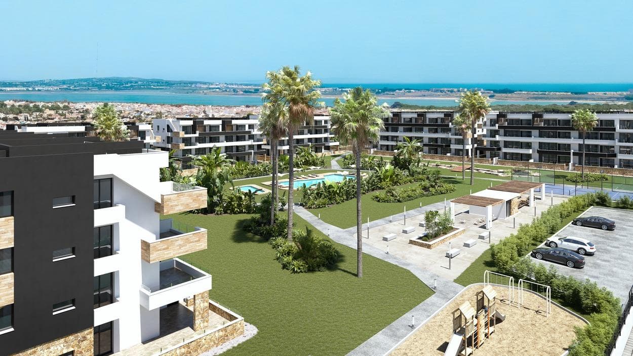 New Residential Development in La Siesta, Torrevieja&#13;&#13;Modern Apartments with Excellent Amenities&#13;This new residential development in La Siesta, Torrevieja offers spacious and contemporary apartments designed for comfort and style. The homes feature 2 bedrooms and 2 bathrooms (one ensuite) with large terraces, distributed across 7 low-rise blocks surrounding an impressive communal area. The gated community provides first-class facilities including adult and children’s swimming pools, landscaped gardens, a barbecue area, children’s playground, padel court, and petanque zone, making it ideal for both relaxation and leisure.&#13;&#13;Prime Location in the Costa Blanca&#13;Located in the growing neighborhood of La Hoya, between the natural salt lagoons of La Mata and Torrevieja, this development offers a perfect balance of tranquility and convenience. Just 3.5 km from the beaches of Torrevieja, residents will enjoy quick access to daily amenities such as supermarkets, restaurants, health centers, cycling routes, and the La Mata Natural Park for hiking. The vibrant city center of Torrevieja, with theaters, cinemas, shopping malls, hospitals, and the Aquopolis water park, is just a short drive away.&#13;&#13;Distances to Main Points of Interest&#13;Torrevieja beaches: 3.5 km&#13;La Marquesa Golf in Ciudad Quesada: 7 km&#13;Habaneras Shopping Center: 2 km&#13;Alicante Airport: 40 km&#13;Murcia Corvera Airport: 60 km&#13;&#13;High-Quality Specifications&#13;Each apartment is built with modern finishes and designed for maximum functionality:&#13;Fully equipped kitchens with appliances included&#13;Motorized shutters&#13;Reinforced security entrance door&#13;Hot water system powered by aerothermal energy&#13;Fully installed ducted air conditioning&#13;Underground parking space and storage room included&#13;&#13;As a special launch offer, the first units sold will include a complete furniture and lighting package, making your new home move-in ready from day one.&#13;&#13;A Vibrant Mediterranean Lifestyle&#13;Torrevieja is one of the most popular destinations on the Costa Blanca, offering more than 300 days of sunshine per year, cultural events, lively promenades, and excellent facilities for water sports. With its mix of traditional Spanish charm and modern amenities, it is an ideal place for permanent living, a holiday retreat, or a smart investment opportunity.&#13;&#13;Your New Home Awaits in Torrevieja&#13;This development combines luxury, convenience, and an unbeatable location by the sea. Contact us today to arrange a visit and secure your dream property in the Costa Blanca.&#13;