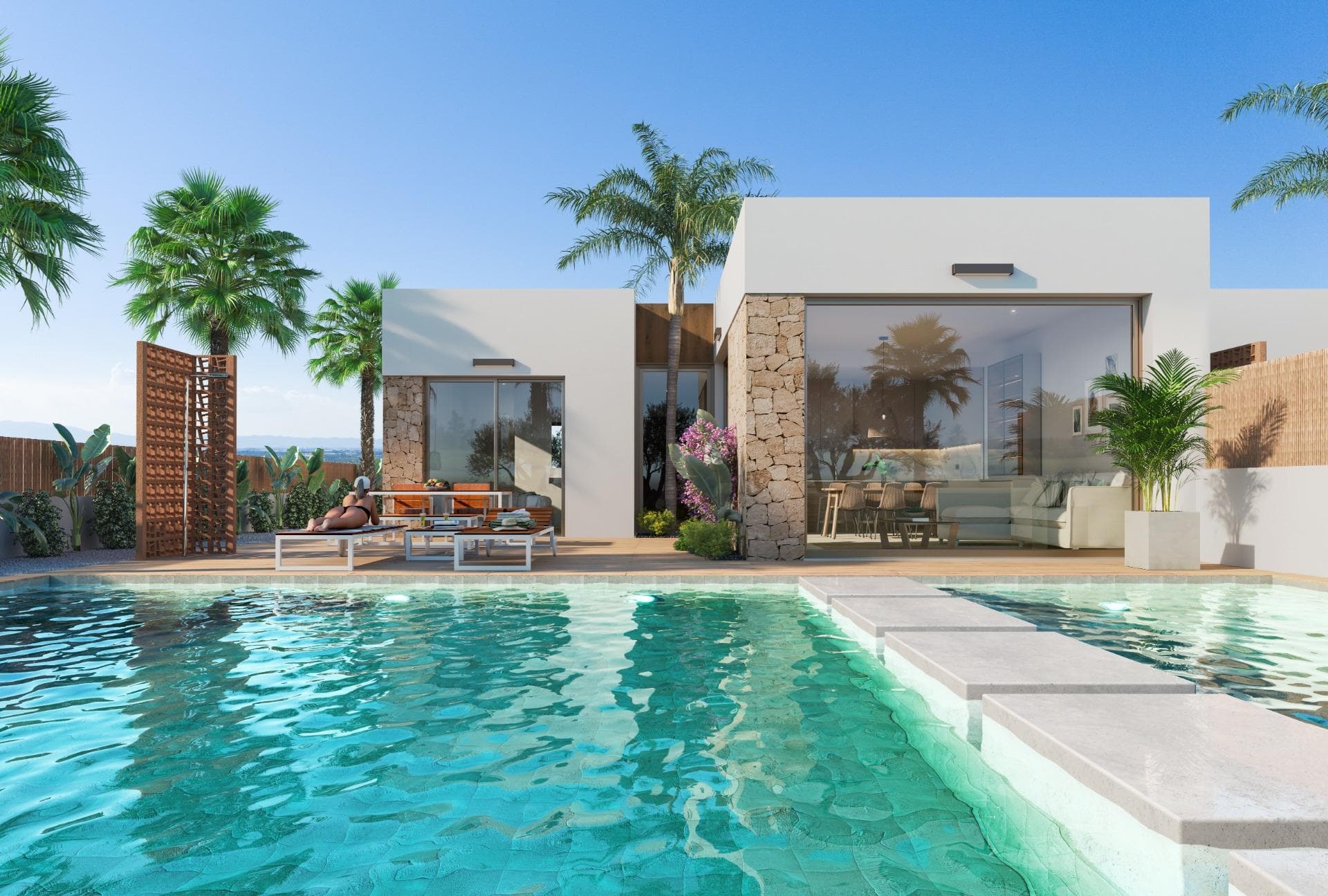 New Build Golf Front Line Villas in Los Alcázares, Costa Cálida&#13;&#13;Exclusive Living Near the Beach and Golf&#13;This new residential development in Los Alcázares offers a unique opportunity to enjoy a modern lifestyle in one of the most desirable areas of the Costa Cálida. Located just 1.2 km from the beach and directly on the frontline of the prestigious La Serena Golf Course, the project blends coastal living with the peace of a golf resort. The charming town center of Los Alcázares is within walking distance, providing easy access to shops, restaurants, cafés, and essential services.&#13;&#13;Prime Location with Excellent Connections&#13;Los Alcázares is an ideal location for those looking to invest in a new property by the Mediterranean. The area is only 25 minutes from Murcia Airport and approximately 55 minutes from Alicante Airport. Thanks to excellent motorway connections, residents can quickly reach nearby cities such as Cartagena (20 km), Murcia (40 km), and Alicante (80 km), as well as other beautiful beaches along both the Costa Cálida and Costa Blanca.&#13;&#13;Apartments and Villas Designed for Comfort&#13;The development includes 13 contemporary apartments with 2, 3, or 4 bedrooms and 4 exclusive golf front line one-level villas with 3 bedrooms. Each property combines modern design with high-quality finishes and functional layouts. Villas offer private plots with gardens and pools, and the option of a private solarium for an extra touch of luxury. All homes enjoy impressive views of the golf course and the Mar Menor.&#13;&#13;High-Quality Features&#13;Every home has been designed with style and comfort in mind. Key features include:&#13;Fully equipped bathrooms with furniture and shower screens&#13;Pre-installation of ducted air conditioning&#13;Motorized shutters in bedrooms&#13;Private swimming pool&#13;On-plot parking&#13;&#13;Golf and Coastal Lifestyle&#13;Situated on the La Serena Golf Course, renowned for its lush landscaping and water hazards on 16 of its 18 holes, this development is a paradise for golf lovers. At the same time, residents can enjoy direct pedestrian access to Los Alcázares town center and the warm waters of the Mar Menor, the largest saltwater lagoon in Europe. With its calm waves, fine sand, and ideal conditions for sailing, swimming, and water sports, the area is perfect for both relaxation and adventure.&#13;&#13;Your Mediterranean Home Awaits&#13;Whether you are a golf enthusiast, a water sports lover, or simply seeking a peaceful coastal retreat, these new build villas in Los Alcázares offer the perfect balance of luxury, nature, and lifestyle. Contact us today to arrange a visit and secure your new home on the Costa Cálida.&#13;