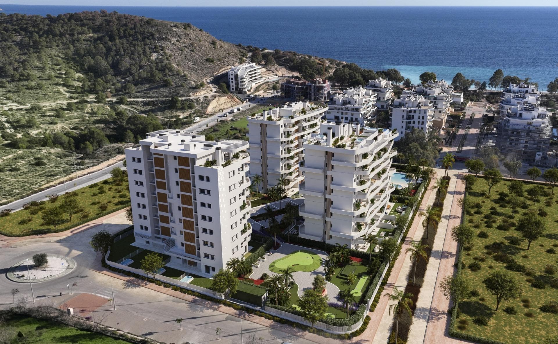 Luxury Resort in Villajoyosa – A Seaside Paradise&#13;&#13;Discover a Unique Residential Complex in Playa del Torres&#13;Located less than a 5-minute walk from the serene Playa del Torres in Villajoyosa, this exclusive new development offers 164 modern apartments and penthouses with 1 to 3 bedrooms. Designed to provide the ultimate lifestyle, the community combines luxury, relaxation, and unparalleled amenities in a tranquil Mediterranean setting.&#13;&#13;Exceptional Amenities for All Residents&#13;The heart of this development is the Roof Top, situated on the rooftop of Block 2. This thoughtfully designed space includes a stunning pool with panoramic views, Chill-out areas, a barbecue zone, a multi-use area, and a gazebo, perfect for socializing or unwinding.&#13;Indoor social lounge, ideal for gourmet dining with friends or as a coworking space.&#13;For water lovers, the complex features:&#13;Tropical-style pools with beach-style access.&#13;A heated swimming lane pool, a children’s pool, and a heated jacuzzi.&#13;Fitness enthusiasts can enjoy:&#13;Indoor and outdoor gyms, complete with a calisthenics circuit.&#13;A putting green and mini golf for leisure activities.&#13;&#13;Modern Homes with Premium Features&#13;Each apartment is equipped with:&#13;A fully fitted kitchen with high-quality appliances, including a refrigerator, microwave, oven, dishwasher, and an integrated washer/dryer.&#13;Energy-efficient aerothermal systems for hot water and air conditioning.&#13;Radiant floor heating in bathrooms.&#13;High-quality PVC windows with thermal insulation and double glazing.&#13;Private parking and storage space for added convenience.&#13;The building boasts an A energy rating, ensuring maximum efficiency and sustainability.&#13;&#13;Perfect Location in Villajoyosa&#13;Nestled in Playa del Torres, this complex offers a peaceful retreat surrounded by natural beauty. The beach’s crystal-clear waters and turquoise hues provide an idyllic backdrop for relaxation. The development is conveniently located:&#13;2 km from Villajoyosa’s charming town center.&#13;10 km from Benidorm, with its vibrant nightlife and shopping.&#13;30 minutes by car to Alicante Airport.&#13;&#13;Villajoyosa, known for its colorful houses and rich history, remains an authentic Mediterranean gem. Recently recognized as the “Best Secret Destination in Europe 2024” by European Best Destinations, this town blends tradition, natural beauty, and tranquility.&#13;&#13;Your Dream Home Awaits in Playa del Torres&#13;Experience the best of modern living in a natural paradise. With its prime location, luxurious amenities, and contemporary design, this development is perfect for those seeking a home by the sea. Contact us today to schedule a visit and make this stunning property yours!&#13;