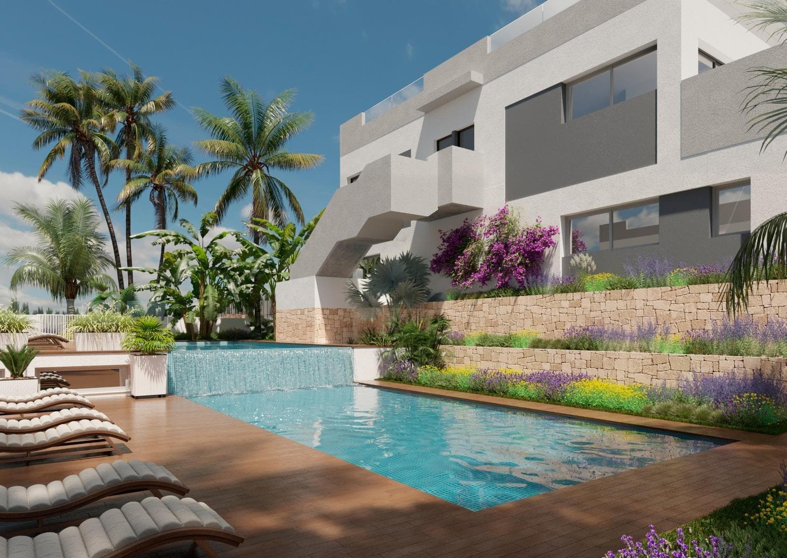 New Build Residential Complex in Los Balcones, Torrevieja&#13;&#13;Modern Homes in a Privileged Location&#13;This exclusive new development in Los Balcones, Torrevieja consists of 20 modern bungalows, perfectly designed for comfort and style. Located just 4 km from the beaches of Torrevieja and close to shops, restaurants, and essential services, this project offers an ideal setting for both permanent living and holiday getaways on the Costa Blanca.&#13;&#13;Los Balcones is one of the most sought-after residential areas of Torrevieja, offering a peaceful atmosphere while being only a short drive from the vibrant city center. The area features supermarkets, local amenities, and the public hospital, with regular bus connections into town.&#13;&#13;Property Layouts to Suit Your Lifestyle&#13;Ground-floor bungalows: 3 bedrooms and 3 bathrooms, including a master bedroom with ensuite on the main floor, open-plan living room with kitchen, guest toilet, and spacious terrace. A staircase leads to the lower ground level with 2 additional bedrooms, 2 bathrooms, laundry room, and patio.&#13;Top-floor bungalows: 2 bedrooms, 2 bathrooms, open-plan kitchen with large living area, terrace, and private solarium, perfect for enjoying the Mediterranean sun.&#13;All homes include private parking spaces.&#13;&#13;High-Quality Finishes and Comfort Features&#13;Every bungalow has been designed with top specifications to guarantee maximum comfort:&#13;Armored front door and motorized aluminum shutters&#13;Double-glazed windows with solar control&#13;Fully installed ducted air conditioning&#13;Aerothermal hot water system&#13;Fitted kitchen with appliances&#13;LED lighting inside and outside&#13;Bathrooms with furniture, mirrors, and shower screens&#13;Alarm system with detectors and central unit&#13;&#13;Exclusive Community Amenities&#13;The residential complex features beautiful landscaped gardens, a two-level communal pool, and a fully equipped gym, creating the perfect environment to relax and socialize.&#13;&#13;Excellent Connectivity on the Costa Blanca&#13;The development enjoys outstanding transport links:&#13;Beaches: 4 km&#13;Alicante Airport: 55 km (40 minutes)&#13;Murcia Airport: 65 km (1 hour)&#13;Villamartín Golf Course: 9 km&#13;Torrevieja Marina: 5 km&#13;&#13;Your New Home in Torrevieja Awaits&#13;With its modern design, high-quality finishes, and privileged location, this residential complex in Los Balcones is the perfect choice for a new life by the Mediterranean.&#13;&#13;Contact us today to arrange a visit and secure your dream property in Torrevieja.&#13;