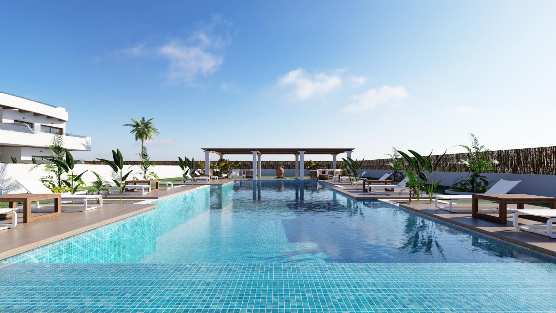 New Build Residential Complex Near Serena Golf and the Mar Menor in Los AlcazaresModern Coastal Living on the Costa CalidaDiscover this attractive new build residential complex located in Los Alcazares, one of the most popular seaside towns on the Costa Calida. Situated just 500 m from the beaches of the Mar Menor and within walking distance of the town center, this development offers an excellent combination of coastal living, golf surroundings and everyday convenience. Los Alcazares is well known for its relaxed atmosphere, long promenades, warm shallow waters and a wide range of restaurants, shops and services open all year round.Contemporary Apartments Designed for ComfortThe development consists of 29 modern homes with 2 or 3 bedrooms, designed with clean architectural lines and high quality finishes. Buyers can choose between ground floor apartments with private garden and terrace, middle floor homes with spacious terraces, or penthouses with private terrace and rooftop solarium offering open views. Many of the properties enjoy views towards Serena Golf and the Mar Menor, creating a calm and pleasant living environment.All homes are designed to maximize natural light and functionality, making them ideal as a permanent residence, holiday home or investment property.High Quality Features and Communal AreasEach property includes a private parking space and a storage room. The specifications are designed to provide comfort and energy efficiency, including double glazed windows with thermal break, pre installation of ducted air conditioning, aerothermal system for domestic hot water, electric shutters in bedrooms and a complete interior and exterior lighting package. Bathrooms are delivered fully equipped with furniture, mirror and shower screen.Residents can enjoy attractive communal areas with landscaped gardens and a communal swimming pool, perfect for relaxing and enjoying the Mediterranean climate. Selected blocks are equipped with lifts for added convenience.Prime Location Between Golf and SeaThis residential complex enjoys a privileged location next to Serena Golf, one of the most renowned golf courses in the area, and just a short walk from the calm waters of the Mar Menor. The area is ideal for swimming, sailing, paddleboarding and other water sports throughout the year.Key distances include Mar Menor beaches at 0.5 km, Serena Golf directly next to the development, Los Alcazares town center at 2 km, Cartagena at 22 km and Murcia city at 40 km. Murcia Corvera Airport is approximately 30 km away and Alicante Airport is around 90 km.An Ideal Home or Investment OpportunityWith its excellent location, modern design and proximity to both golf and the sea, this new residential complex in Los Alcazares offers an outstanding lifestyle opportunity on the Costa Calida. Contact us today to receive more information or to arrange a private viewing and secure your new home by the Mar Menor.