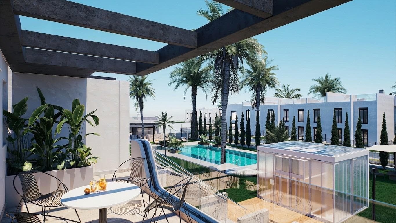 New Build Bungalows with Garden or Solarium Near the Beach in Pilar de la HoradadaModern Mediterranean Homes Designed for ComfortDiscover this exclusive new build residential complex in Pilar de la Horadada, offering contemporary bungalows located less than 2 km from the beach. Designed to combine comfort, style and functionality, these homes are ideal for year round living, holidays or as a smart investment on the Costa Blanca.The development offers a choice between ground floor bungalows with private gardens and top floor bungalows with private rooftop solariums. Each property is thoughtfully designed to maximize outdoor living and make the most of the Mediterranean climate.Spacious 2 Bedroom Properties with High Quality FinishesEach bungalow features 2 bedrooms and 2 bathrooms, one of them ensuite, along with a private parking space in the underground garage. The homes are built with quality materials and modern finishes that ensure energy efficiency and durability.Key features include:Preinstallation for ducted air conditioningAluminium exterior carpentry with double glazing and motorized shuttersSecurity entrance door for peace of mindAerothermal system for efficient hot water productionBuilt in wardrobes in all bedroomsFully equipped bathrooms with furniture and shower screensThese specifications provide a comfortable and practical home suitable for all seasons.Private Community with Pool and Landscaped GardensThe residential complex is private and secure, with beautifully landscaped communal gardens and a large communal swimming pool. This creates a pleasant and relaxing environment where residents can unwind and enjoy the excellent climate.Located just outside the town center, the development allows residents to walk to supermarkets, restaurants, bars, schools and essential services without needing a car.Excellent Location Close to Beaches and ServicesPilar de la Horadada is a charming Spanish town in the southernmost part of the Costa Blanca, known for its lively atmosphere, local shops, traditional squares and friendly community.The sandy beaches of Torre de la Horadada Beach and Mil Palmeras Beach are just 2 km away, offering fine golden sand, a scenic promenade and a marina. The area is also ideal for cycling, walking and outdoor sports.Distances to Key Points of InterestLo Romero Golf 5 kmLa Zenia Boulevard 15 kmMurcia Corvera Airport 40 kmAlicante Airport 55 kmTorre de la Horadada Marina 3 kmReserve Your New Home TodayDo not miss this opportunity to own a brand new bungalow near the beach in one of the most desirable areas of the Costa Blanca. Contact us today for more information and to arrange a visit.