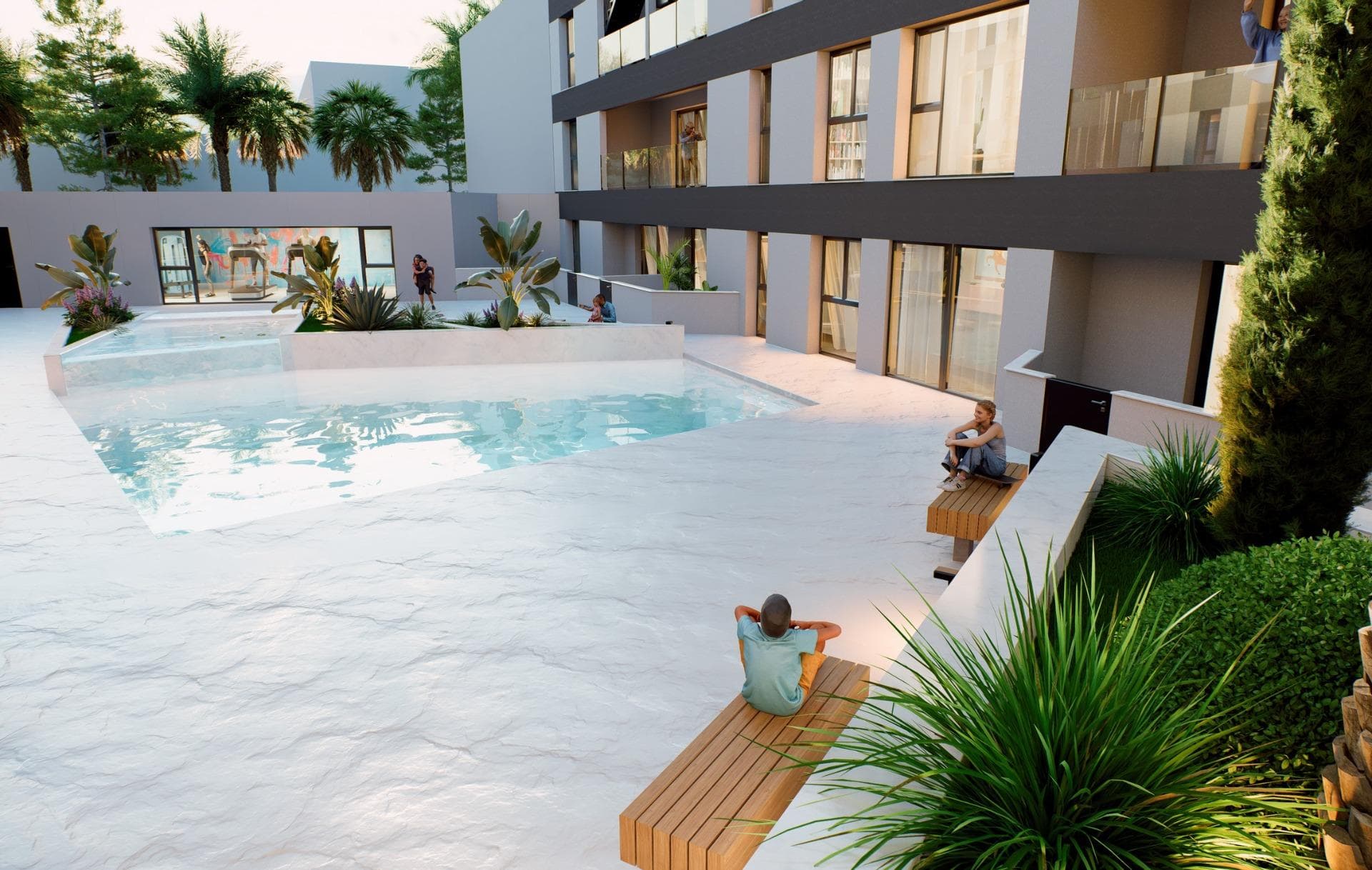 New Build Apartments for Sale in Lo Pagan (San Pedro del Pinatar) Near the BeachModern Mediterranean Living in Lo PaganDiscover these stylish new build apartments for sale in Lo Pagan, a charming coastal area within San Pedro del Pinatar on the beautiful Costa Calida. Located in the well known neighborhood of Los Cuarteros, this residential development offers a privileged lifestyle just 500 meters from the beach and close to all essential services, restaurants, shops and leisure areas.Lo Pagan is famous for its relaxed seaside atmosphere, the calm waters of the Mar Menor and more than 300 days of sunshine each year. The area combines traditional Spanish charm with modern amenities, making it an ideal destination for both permanent living and holiday homes.Contemporary Apartments with Terraces and Private SolariumsThe development offers a selection of ground floor and middle floor apartments with spacious terraces, as well as exclusive penthouses with private rooftop solariums. The solariums include a pergola and barbecue area, creating the perfect setting for outdoor dining and relaxing under the Mediterranean sun.Each property has been designed to combine contemporary architecture with warm Mediterranean style. The open plan kitchen integrates seamlessly with the living and dining area, creating bright and comfortable living spaces. Large terraces extend the indoor areas and provide the perfect place for outdoor breakfasts or evening gatherings.Bedrooms feature built in wardrobes and the modern bathrooms are fully equipped, offering comfort and elegant finishes throughout the home.Quality Features and Community FacilitiesThese homes are built with attention to detail and include high quality specifications to ensure comfort and efficiency.Fully furnished kitchen equipped with appliancesFully fitted bathrooms with modern finishesDucted air conditioning fully installedPrivate parking space and storage room included with every propertyResidents can also enjoy excellent communal facilities including a swimming pool surrounded by relaxation areas and a fully equipped gym, ideal for maintaining an active lifestyle all year round.Excellent Location on the Costa CalidaThis development enjoys a strategic location close to beaches, golf courses and key destinations along the coast.Playa de Villananitos 0.5 kmReal Club Nautico de Lo Pagan 0.5 kmLo Romero Golf 10 kmMurcia International Airport 40 kmCartagena 35 kmThe nearby beaches of the Mar Menor such as Playa de La Puntica are known for their fine sand and calm waters, ideal for swimming, sailing and water sports.Your New Home by the Sea AwaitsEnjoy sunshine, beaches and a vibrant coastal lifestyle in one of the most sought after areas of the Costa Calida. Contact us today for more information about these new build apartments in Lo Pagan and secure your place by the sea.