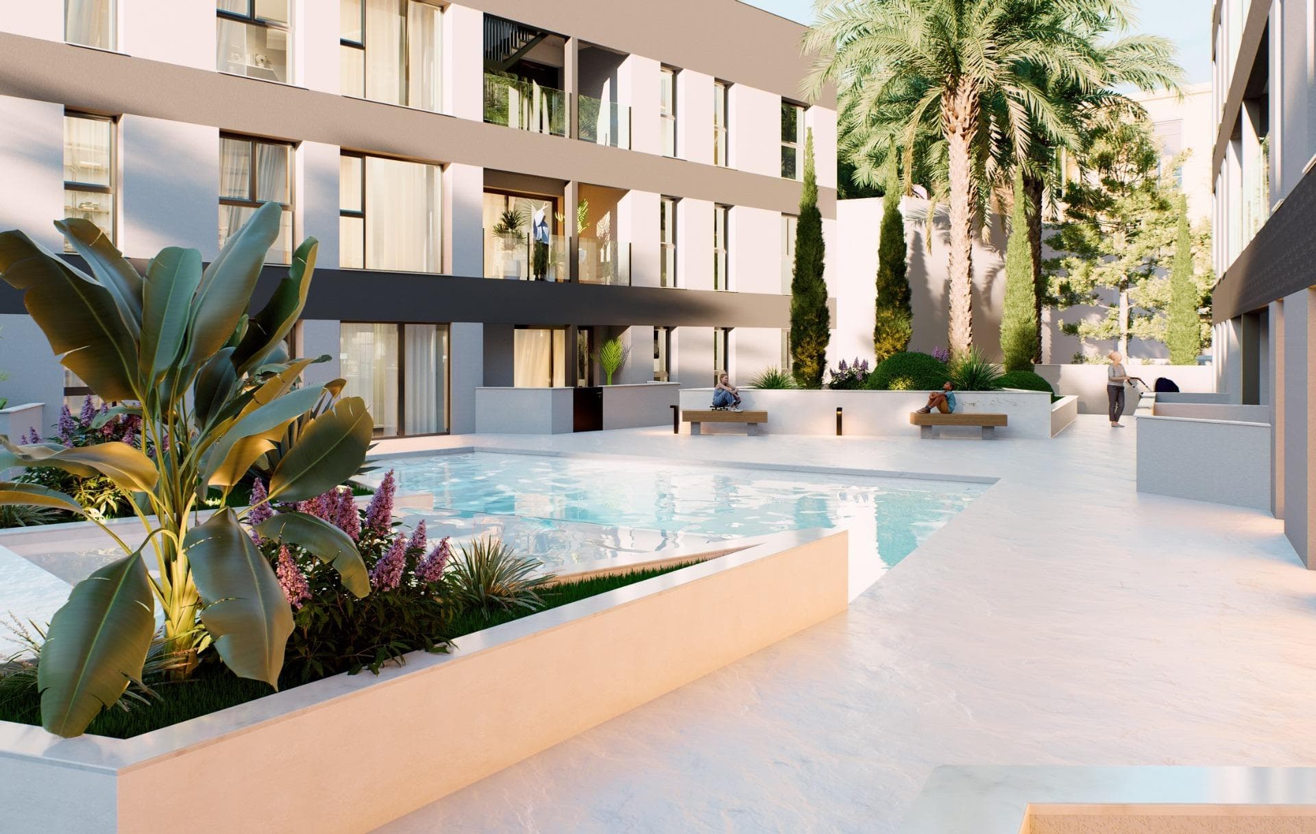 New Build Apartments for Sale in Lo Pagan (San Pedro del Pinatar) Near the BeachModern Mediterranean Living in Lo PaganDiscover these stylish new build apartments for sale in Lo Pagan, a charming coastal area within San Pedro del Pinatar on the beautiful Costa Calida. Located in the well known neighborhood of Los Cuarteros, this residential development offers a privileged lifestyle just 500 meters from the beach and close to all essential services, restaurants, shops and leisure areas.Lo Pagan is famous for its relaxed seaside atmosphere, the calm waters of the Mar Menor and more than 300 days of sunshine each year. The area combines traditional Spanish charm with modern amenities, making it an ideal destination for both permanent living and holiday homes.Contemporary Apartments with Terraces and Private SolariumsThe development offers a selection of ground floor and middle floor apartments with spacious terraces, as well as exclusive penthouses with private rooftop solariums. The solariums include a pergola and barbecue area, creating the perfect setting for outdoor dining and relaxing under the Mediterranean sun.Each property has been designed to combine contemporary architecture with warm Mediterranean style. The open plan kitchen integrates seamlessly with the living and dining area, creating bright and comfortable living spaces. Large terraces extend the indoor areas and provide the perfect place for outdoor breakfasts or evening gatherings.Bedrooms feature built in wardrobes and the modern bathrooms are fully equipped, offering comfort and elegant finishes throughout the home.Quality Features and Community FacilitiesThese homes are built with attention to detail and include high quality specifications to ensure comfort and efficiency.Fully furnished kitchen equipped with appliancesFully fitted bathrooms with modern finishesDucted air conditioning fully installedPrivate parking space and storage room included with every propertyResidents can also enjoy excellent communal facilities including a swimming pool surrounded by relaxation areas and a fully equipped gym, ideal for maintaining an active lifestyle all year round.Excellent Location on the Costa CalidaThis development enjoys a strategic location close to beaches, golf courses and key destinations along the coast.Playa de Villananitos 0.5 kmReal Club Nautico de Lo Pagan 0.5 kmLo Romero Golf 10 kmMurcia International Airport 40 kmCartagena 35 kmThe nearby beaches of the Mar Menor such as Playa de La Puntica are known for their fine sand calm waters, ideal for swimming, sailing and water sports.Your New Home by the Sea AwaitsEnjoy sunshine, beaches and a vibrant coastal lifestyle in one of the most sought after areas of the Costa Calida. Contact us today for more information about these new build apartments in Lo Pagan and secure your place by the sea.