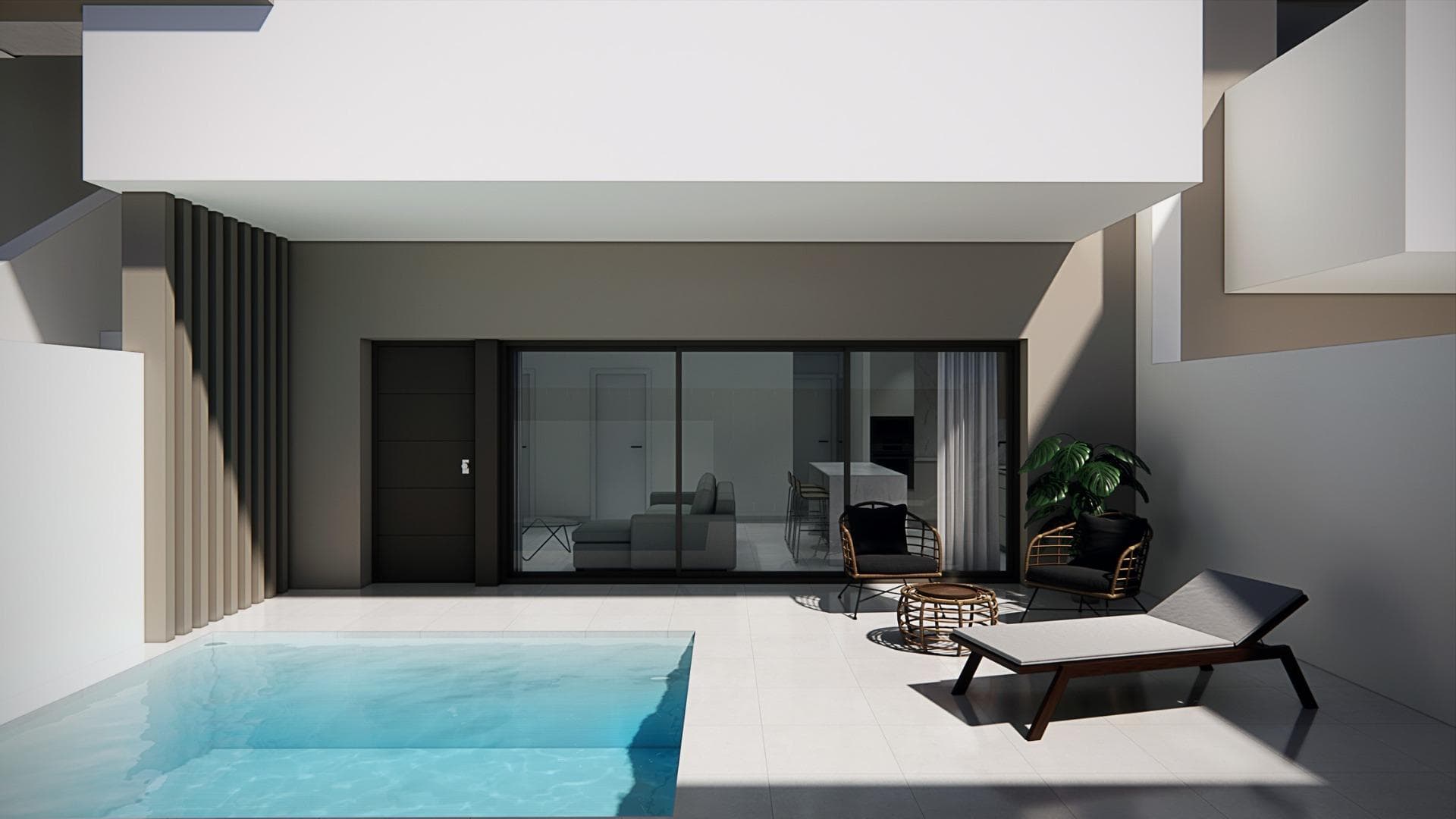 New Build Bungalows for Sale in Pilar de la Horadada 3 km from BeachBoutique Residential Development in Pilar de la HoradadaDiscover this exclusive new build residential complex of modern bungalows located in Pilar de la Horadada, the southernmost town of the Costa Blanca. This boutique project consists of only 14 carefully designed homes with 2 or 3 bedrooms and 2 bathrooms, offering an ideal combination of comfort, style and Mediterranean lifestyle.The development is situated in a quiet residential area within walking distance of the town center, allowing residents to enjoy easy access to shops, restaurants, supermarkets and essential services. Pilar de la Horadada is known for its welcoming atmosphere, traditional Spanish charm and lively main street filled with cafes, boutiques and charming squares.Modern Bungalows with Private Outdoor SpacesThe homes have been designed to offer bright interiors and functional layouts, perfect for both permanent living and holiday use.Ground floor bungalows feature a private garden and private swimming pool, creating the perfect setting to enjoy outdoor living, sunbathing or entertaining family and friends.Top floor bungalows include a spacious terrace and a private rooftop solarium. The solarium comes with a summer kitchen and offers the option to add a private pool or jacuzzi at an extra cost, making it an ideal space to relax while enjoying the warm Mediterranean climate and open views.Each property includes a private parking space within the residential complex for added convenience.Quality Construction and Modern FeaturesThese new build homes are built with quality materials and modern installations designed to ensure comfort and energy efficiency throughout the year.Aluminum exterior carpentry with thermal breakFully fitted kitchens with included appliancesBathrooms equipped with mirrors and shower screensInterior and exterior LED lightingHot water system with energy efficient aerothermal technologyPre installation for ducted air conditioningThe combination of modern design and practical features makes these homes an excellent option for buyers looking for a contemporary property on the Costa Blanca.Excellent Location Close to Beaches and GolfPilar de la Horadada enjoys a strategic location close to some of the best beaches and golf courses in the region.Torre de la Horadada beach 3 kmMil Palmeras beach 3 kmLo Romero Golf 6 kmRegion de Murcia International Airport 45 kmAlicante Elche Airport 75 kmThe area also offers excellent road connections to nearby coastal towns, marinas and leisure facilities, making it a perfect base to explore the Costa Blanca and Costa Calida.Find Your New Home on the Costa BlancaIf you are looking for a modern new build bungalow near the beach with excellent amenities and a fantastic location, this residential development in Pilar de la Horadada is an outstanding opportunity. Contact us today for more information or to schedule a visit.