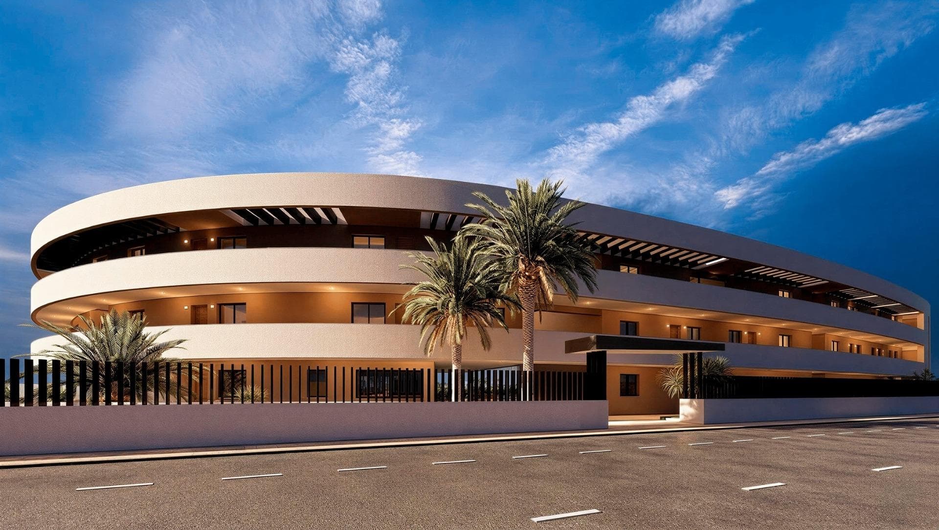 Luxury Golf Front Apartments Near the Sea in Los Alcazares Costa CalidaExclusive New Build Apartments in La Serena GolfDiscover this exceptional new residential development located frontline to La Serena Golf in Los Alcazares, just 700 meters from the Mar Menor beaches. This modern complex offers 28 luxury apartments designed to provide maximum comfort, natural light and a high quality Mediterranean lifestyle.The building features a distinctive J shaped design with a curved facade, carefully oriented to enhance sunlight exposure and open views over the golf course and surrounding landscape. Its prime location combines the tranquility of a golf environment with close proximity to the sea and town center.Modern Apartments with Spacious Terraces and SolariumsThe development offers stylish two and three bedroom apartments, all with two bathrooms including an en suite. Each property has been designed to maximize outdoor living, a key element of life on the Costa Calida.Ground and first floor apartments feature large private terraces, perfect for outdoor dining and relaxation. Top floor properties benefit from generous private solariums, complete with a summer kitchen, offering an ideal space to enjoy the sun all year round.Elegant Interiors and High Quality FinishesInside, the apartments combine modern design with functional layouts. Open plan living areas connect seamlessly with outdoor spaces, creating bright and comfortable environments.The kitchens come fully equipped with appliances, while bathrooms are delivered complete with vanity units, mirrors and shower screens. Additional features include a reinforced security entrance door, aerothermal system for hot water, LED lighting package and pre installation for ducted air conditioning.Communal Areas Designed for RelaxationResidents can enjoy a large communal swimming pool surrounded by beautifully landscaped gardens, providing a peaceful setting to relax and socialize under the Mediterranean sun.Each apartment also includes a private parking space and storage room in the underground garage, ensuring convenience and security.Prime Location Close to Golf, Beach and ServicesThis development is ideally located just 700 meters from the beach and approximately 1.5 km from the center of Los Alcazares, where you will find a wide range of restaurants, shops, cafes and essential services.Los Alcazares is a popular coastal town known for its relaxed atmosphere, long promenades and warm shallow waters. Key distances include Murcia International Airport 35 km, Alicante Airport 95 km, La Serena Golf at your doorstep, Roda Golf 4 km and Cartagena city 25 km.Ideal Investment or Holiday Home on the Costa CalidaThese golf front apartments offer an excellent opportunity to own a modern property in a privileged location close to both the sea and golf.Contact us today to receive more information or to arrange a viewing and secure your new home in Los Alcazares.