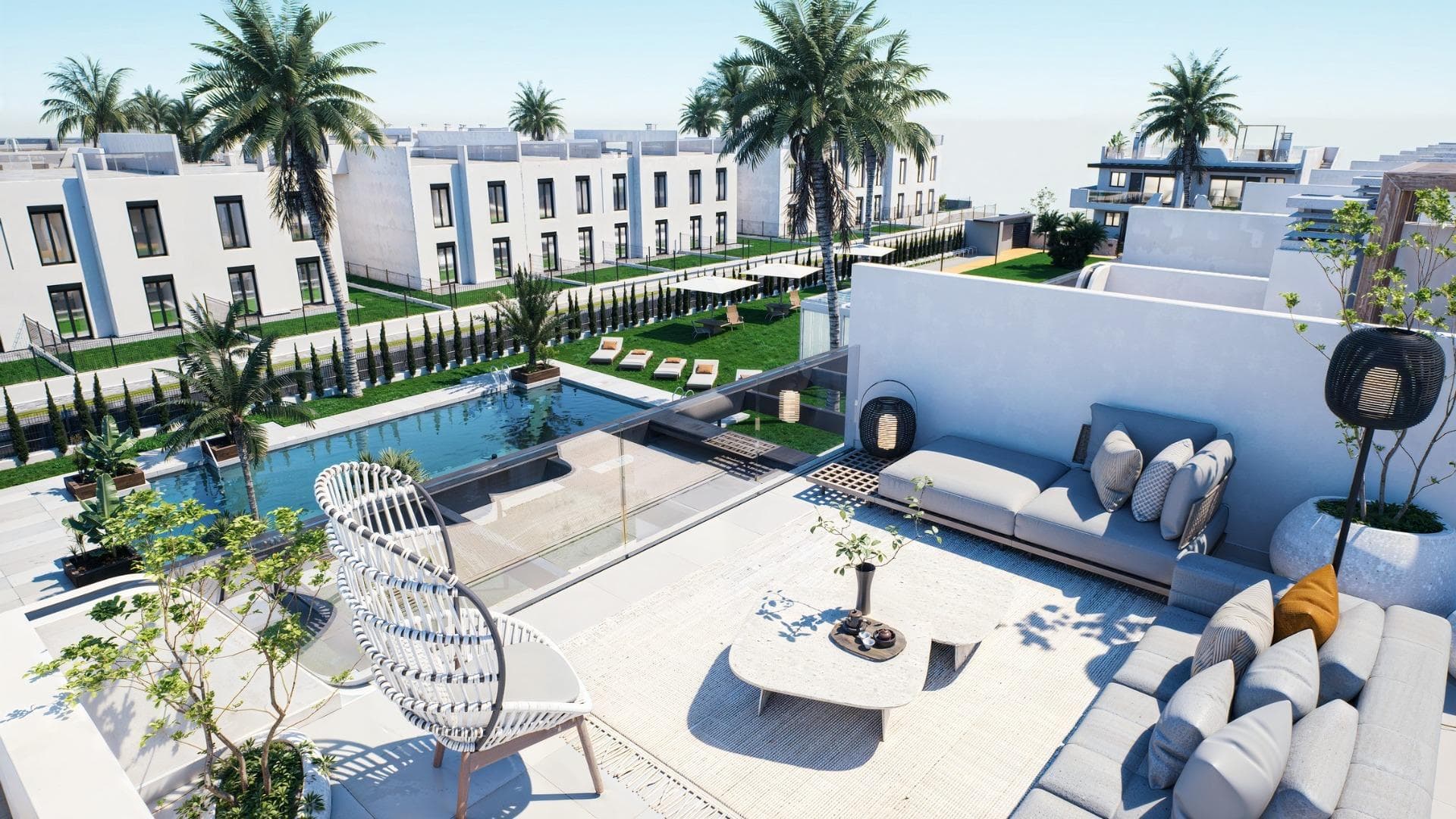 New Build Bungalows with Garden or Solarium Near the Beach in Pilar de la HoradadaModern Mediterranean Homes Designed for ComfortDiscover this exclusive new build residential complex in Pilar de la Horadada, offering contemporary bungalows located less than 2 km from the beach. Designed to combine comfort, style and functionality, these homes are ideal for year round living, holidays or as a smart investment on the Costa Blanca.The development offers a choice between ground floor bungalows with private gardens and top floor bungalows with private rooftop solariums. Each property is thoughtfully designed to maximize outdoor living and make the most of the Mediterranean climate.Spacious 2 Bedroom Properties with High Quality FinishesEach bungalow features 2 bedrooms and 2 bathrooms, one of them ensuite, along with a private parking space in the underground garage. The homes are built with quality materials and modern finishes that ensure energy efficiency and durability.Key features include:Preinstallation for ducted air conditioningAluminium exterior carpentry with double glazing and motorized shuttersSecurity entrance door for peace of mindAerothermal system for efficient hot water productionBuilt in wardrobes in all bedroomsFully equipped bathrooms with furniture and shower screensThese specifications provide a comfortable and practical home suitable for all seasons.Private Community with Pool and Landscaped GardensThe residential complex is private and secure, with beautifully landscaped communal gardens and a large communal swimming pool. This creates a pleasant and relaxing environment where residents can unwind and enjoy the excellent climate.Located just outside the town center, the development allows residents to walk to supermarkets, restaurants, bars, schools and essential services without needing a car.Excellent Location Close to Beaches and ServicesPilar de la Horadada is a charming Spanish town in the southernmost part of the Costa Blanca, known for its lively atmosphere, local shops, traditional squares and friendly community.The sandy beaches of Torre de la Horadada Beach and Mil Palmeras Beach are just 2 km away, offering fine golden sand, a scenic promenade and a marina. The area is also ideal for cycling, walking and outdoor sports.Distances to Key Points of InterestLo Romero Golf 5 kmLa Zenia Boulevard 15 kmMurcia Corvera Airport 40 kmAlicante Airport 55 kmTorre de la Horadada Marina 3 kmReserve Your New Home TodayDo not miss this opportunity to own a brand new bungalow near the beach in one of the most desirable areas of the Costa Blanca. Contact us today for more information and to arrange a visit.