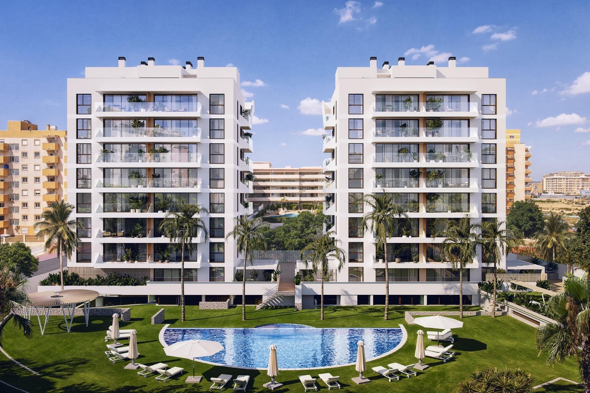 Modern New Build Apartments Near the Beach and Marina in Guardamar del SeguraExclusive Residential Development in a Prime Coastal LocationDiscover this exclusive new development in Guardamar del Segura, one of the most attractive coastal towns on the Costa Blanca. The project consists of two elegant buildings with 31 homes each, all with 2 bedrooms and 2 baths (one of them ensuite) designed in a modern Mediterranean style that blends contemporary architecture with the natural surroundings.Located near Avenida del Puerto, the residential complex is just 1.6 km from the beach and approximately 2 km from the marina and town center, offering the perfect balance between tranquility, nature and easy access to all essential services.Stylish Homes Designed for Comfort and LightThese high quality apartments are designed to maximize natural light and space, creating bright and welcoming interiors. The homes feature modern layouts ideal for both permanent living and holiday use.Each property includes a fully fitted kitchen with appliances, ducted air conditioning already installed, and an energy efficient aerothermal system for hot water. Optional parking spaces, either underground or surface, and storage rooms are also available.Outstanding Communal Areas for a Healthy LifestyleThe development offers a wide range of premium communal facilities designed for relaxation, wellbeing and social living. Residents can enjoy a large swimming pool for adults and children surrounded by landscaped gardens, as well as a spa area with sauna and gym.Additional features include coworking spaces, a social club, children play areas, yoga and relaxation zones, and bio healthy outdoor spaces. The community is fully gated with video surveillance, ensuring privacy and security at all times.Guardamar del Segura A Unique Natural EnvironmentGuardamar del Segura is known for its exceptional natural setting, located at the mouth of the Segura River. The area combines over 12 km of fine sandy beaches with protected dunes, pine forests and green parks. This unique landscape offers a peaceful environment while still providing a full range of amenities, restaurants and leisure options.Excellent Connections and DistancesBeach 1.6 kmGuardamar Marina 2 kmLa Marquesa Golf 9 kmTorrevieja 15 kmAlicante Airport 32 kmYour Ideal Home on the Costa BlancaThis residential development is perfect for those seeking a modern home close to the sea, surrounded by nature and with excellent facilities. Contact us today to receive more information or arrange a visit and secure your new property in Guardamar del Segura.