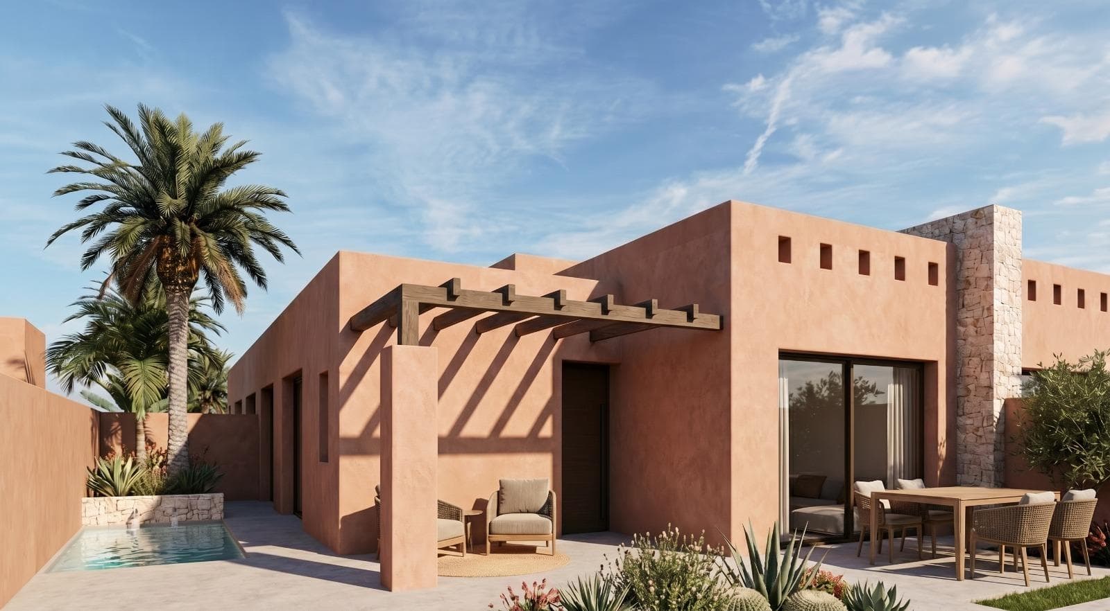 New-build villas at El Alba Mediterranean Resort, in Torre PachecoModern living in a growing tourist destinationDiscover this exclusive new-build development comprising just 6 detached and semi-detached villas located at El Alba Mediterranean Resort, in Torre Pacheco, Murcia. This up-and-coming residential area combines modern architecture, leisure facilities and a relaxed Mediterranean lifestyle. Situated between the Terrazas de la Torre golf club and the town of Roldán, the location offers tranquillity without sacrificing proximity to all essential amenities, such as supermarkets, restaurants, bars and banks.Contemporary villas with private outdoor spaceThese modern villas are laid out over a single storey and feature 2 bedrooms and 2 bathrooms, one of which is en-suite. Each property features an open-plan kitchen and living area, designed to maximise natural light and comfort. Corner plots have a private garden with a swimming pool and parking space.The interiors are stylish and functional, making these properties ideal for permanent living, holiday use or as an investment. The bedrooms are fitted with built-in wardrobes with drawers, and the bathrooms are delivered fully fitted with mirrored units and shower screens.High-quality specifications and finishesAll villas are built to a high standard, using top-quality materials and finishes. The kitchens are fully fitted and equipped with appliances, whilst Porcelanosa finishes are used throughout the kitchens, bathrooms and tiling, adding a touch of luxury. Other additional features include external joinery with thermal breaks and double glazing, motorised blinds in the bedrooms and pre-installation for ducted air conditioning.Complex facilities and local amenitiesThe Alba Mediterranean Resort offers an excellent range of communal facilities designed for all ages. Residents can enjoy a clubhouse with a restaurant and chill-out area, a communal swimming pool, a bowling alley, paddle tennis courts and a children’s play area. A small shopping centre is currently under construction within the complex, which will add further convenience with shops and services close to home.Excellent location near golf courses, beaches and airportsThe complex is surrounded by several award-winning golf courses, making it an attractive option for golf enthusiasts. The beaches of the Mar Menor are around 15 km away and offer calm waters and a wide range of water sports. Murcia International Airport is just 20 km away, whilst Cartagena is around 30 km away and the city of Murcia around 40 km. Alicante Airport is approximately 90 km away. Easy access to the motorway network allows for quick and convenient travel throughout the region.Your new home on the Costa CálidaThese newly built villas at El Alba Mediterranean Resort offer excellent value for money, a modern design and a strategic location close to golf courses, beaches and amenities. Contact us today for further information or to arrange a viewing and secure your place in this exciting new development in Torre Pacheco.