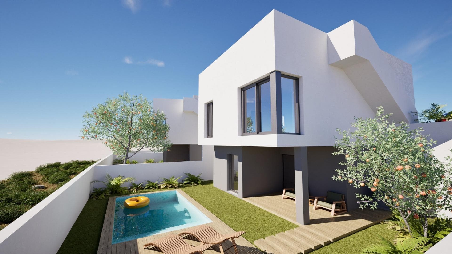 Development of 3 newly built detached villas with private swimming pools at the Mazarrón Country ClubModern villas in a peaceful residential settingDiscover this exclusive development of detached villas situated in the Mazarrón Country Club area, Murcia. Set in a peaceful residential setting and surrounded by nature, this location offers the perfect balance between tranquillity and accessibility. The Country Club is renowned for its relaxed atmosphere, wide streets and proximity to both the coast and the town of Mazarrón, making it an attractive option for permanent living or holidaying.Each villa is spread over two floors plus a sun terrace, with the option of three or four bedrooms; both layouts feature two bathrooms, one on each floor.The bright, open-plan living area combines the lounge, dining room and kitchen, with direct access to the terrace, garden and private 8x3m swimming pool. The large windows allow natural light to flood throughout the house and create a seamless connection between indoor and outdoor living.The private garden features a private swimming pool and a terrace ideal for sunbathing or al fresco dining. Each property also includes on-site parking, ensuring convenience and security.Private roof terrace with unobstructed viewsAccessible via an external staircase, the private roof terrace offers an additional outdoor space to enjoy the Mediterranean climate all year round. The solarium is equipped with water and electricity connections, allowing for the future installation of an outdoor kitchen, an outdoor shower or a relaxation area. This elevated space is perfect for relaxing, entertaining guests or enjoying panoramic views of the surrounding landscape.High-quality finishes and modern comfortThese newly built villas are constructed using high-quality materials and modern finishes to ensure their durability and comfort. Features include fitted wardrobes in all bedrooms, pre-installation for ducted air conditioning and pre-installation for the kitchen, offering buyers the opportunity to personalise the interior to suit their personal style. The contemporary design and practical layout make these properties suitable as a permanent home, holiday home or smart investment.Convenient location near Mazarrón and the coastThe development is situated approximately 9 km from the beaches of Mazarrón and just 5 km from the town of Mazarrón, where all essential amenities can be found, including shops, restaurants, medical centres and schools. The area also benefits from easy access to the motorway, allowing for smooth connections to nearby towns and villages.Key distances to points of interestMazarrón town: 5 kmMazarrón and Bolnuevo beaches: 9 kmMazarrón marina: 14 kmGolf courses: 20 kmMurcia Corvera Airport: 45 kmCity of Cartagena: 35 kmYour new home on the Costa CálidaEnjoy privacy, comfort and outdoor living in one of these exclusive, newly built villas at the Mazarrón Country Club. Contact us today for more information or to arrange a viewing and secure your place in this attractive residential area.