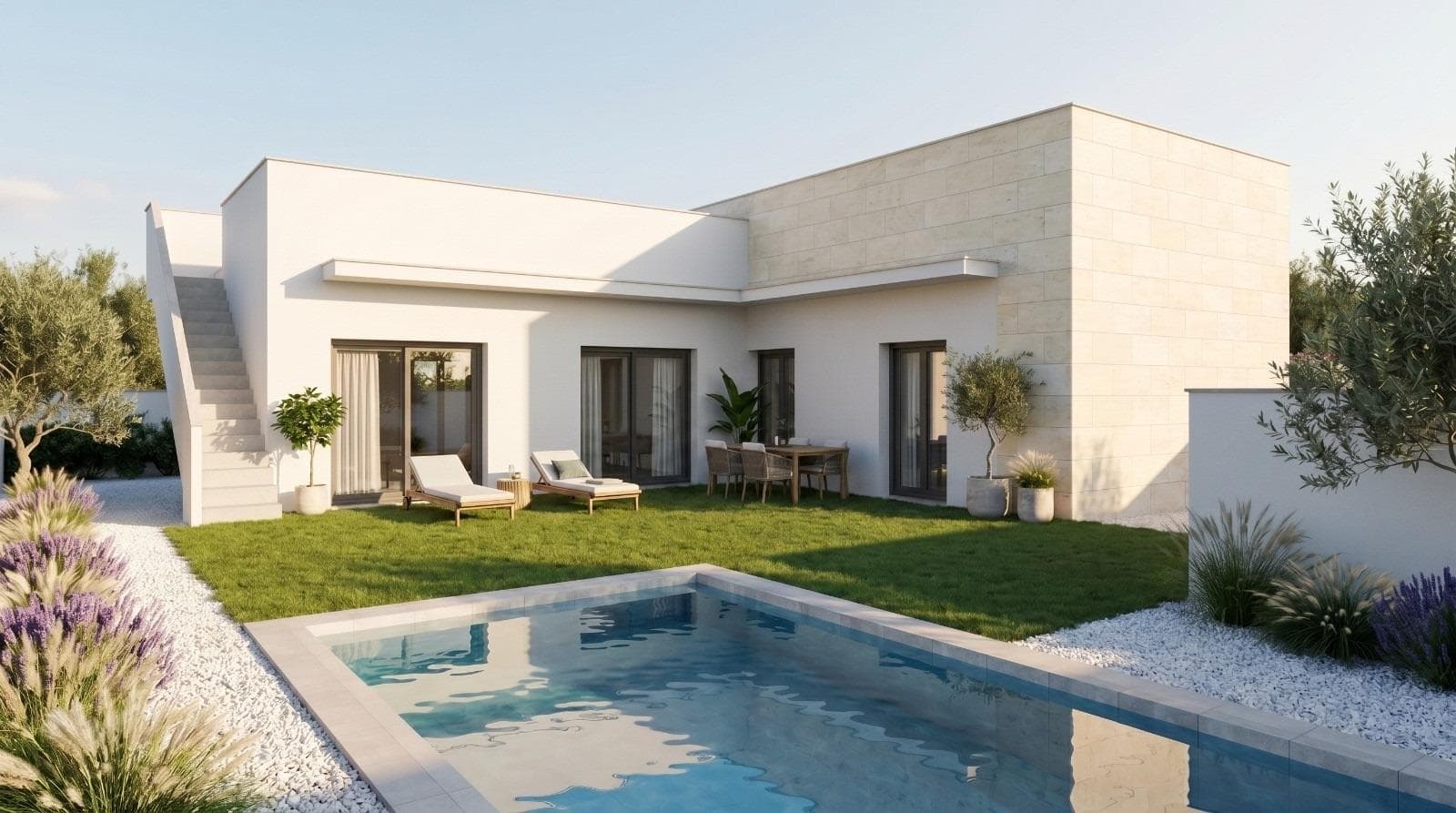 Development of 2 newly built detached villas with private swimming pools at the Mazarrón Country ClubModern villas in a peaceful residential settingDiscover this exclusive development of detached villas situated in the Mazarrón Country Club area, Murcia. Set in a peaceful residential setting and surrounded by nature, this location offers the perfect balance between tranquillity and accessibility. The Country Club is renowned for its relaxed atmosphere, wide streets and proximity to both the coast and the town of Mazarrón, making it an attractive option for permanent living or holidaying.Each villa is laid out over a single storey plus a sun terrace, featuring 3 bedrooms and 2 bathrooms (one of which is en-suite) on plots of around 350 m².The bright, open-plan living area combines the lounge, dining room and kitchen, with direct access to the terrace featuring a private 5x3m swimming pool. The large windows allow natural light to flood throughout the house and create a seamless connection between indoor and outdoor living.Each property also includes on-site parking, ensuring convenience and security.Private sun deck with unobstructed viewsAccessible via an external staircase, the private rooftop sun deck offers an additional outdoor area to enjoy the Mediterranean climate all year round. The sun deck is fitted with water and electricity connections, allowing for the future installation of a summer kitchen, an outdoor shower or a relaxation area. This elevated space is perfect for relaxing, entertaining guests or enjoying panoramic views of the surrounding landscape.High-quality finishes and modern comfortThese newly built villas are constructed using high-quality materials and modern finishes to ensure their durability and comfort. Features include fitted wardrobes in all bedrooms, a fully fitted ducted air-conditioning system, and a fitted kitchen complete with appliances. The contemporary design and practical layout make these properties suitable as a permanent home, holiday home or smart investment.Convenient location near Mazarrón and the coastThe development is situated approximately 9 km from the beaches of Mazarrón and just 5 km from the town of Mazarrón, where all essential amenities can be found, including shops, restaurants, medical centres and schools. The area also benefits from easy access to the motorway, allowing for smooth connections to nearby towns and villages.Key distances to points of interestMazarrón town: 5 kmMazarrón and Bolnuevo beaches: 9 kmMazarrón marina: 14 kmGolf courses: 20 kmMurcia Corvera Airport: 45 kmCity of Cartagena: 35 kmYour new home on the Costa CálidaEnjoy privacy, comfort and outdoor living in one of these exclusive, newly built villas at the Mazarrón Country Club. Contact us today for more information or to arrange a viewing and secure your place in this attractive residential area.