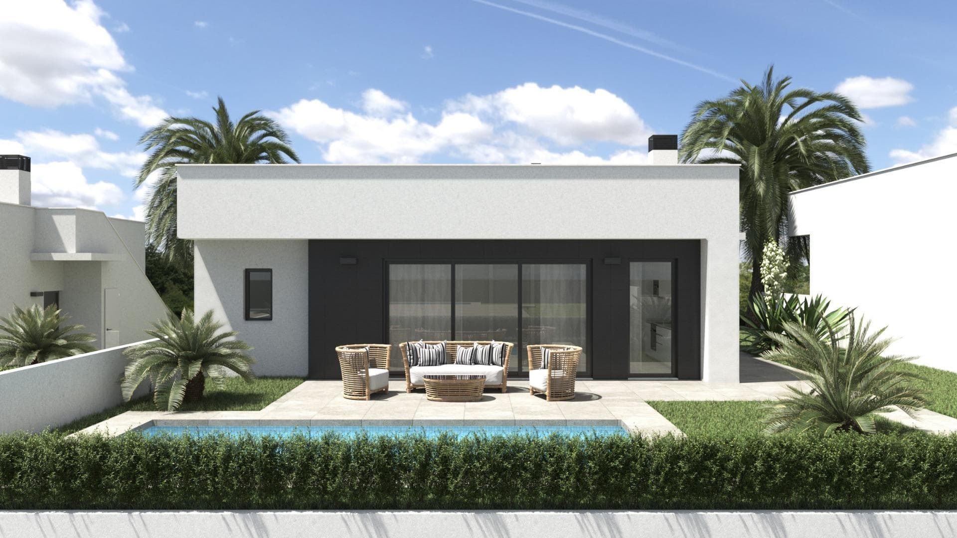 VILLA MEDITERRANEA EN CAMPO DE GOLF&#13;&#13; Villa junto al campo de golf de Alhama. &#13;&#13; Villa de 3 dormitorios, 2 baños, una cocina-salón-comedor de 32.50m2, un lavadero, un porche de 16.57m2, un amplio jardín y un solárium de 69.40m2.&#13;&#13; El complejo está supervisado 24 h/24 h. Usted encontrará un centro comercial con muchos restaurantes, tiendas, peluquerí­a, supermercado, etc. El proyecto se encuentra a unos 15 minutos de las playas de Mazarrón y el Aeropuerto Internacional de Murcia, y a 30 minutos del Parque Natural de Sierra Espuña.&#13;&#13; Ubicado en el corazón de la Costa Cálida, entre grandes ciudades como Murcia y Cartagena&#13;