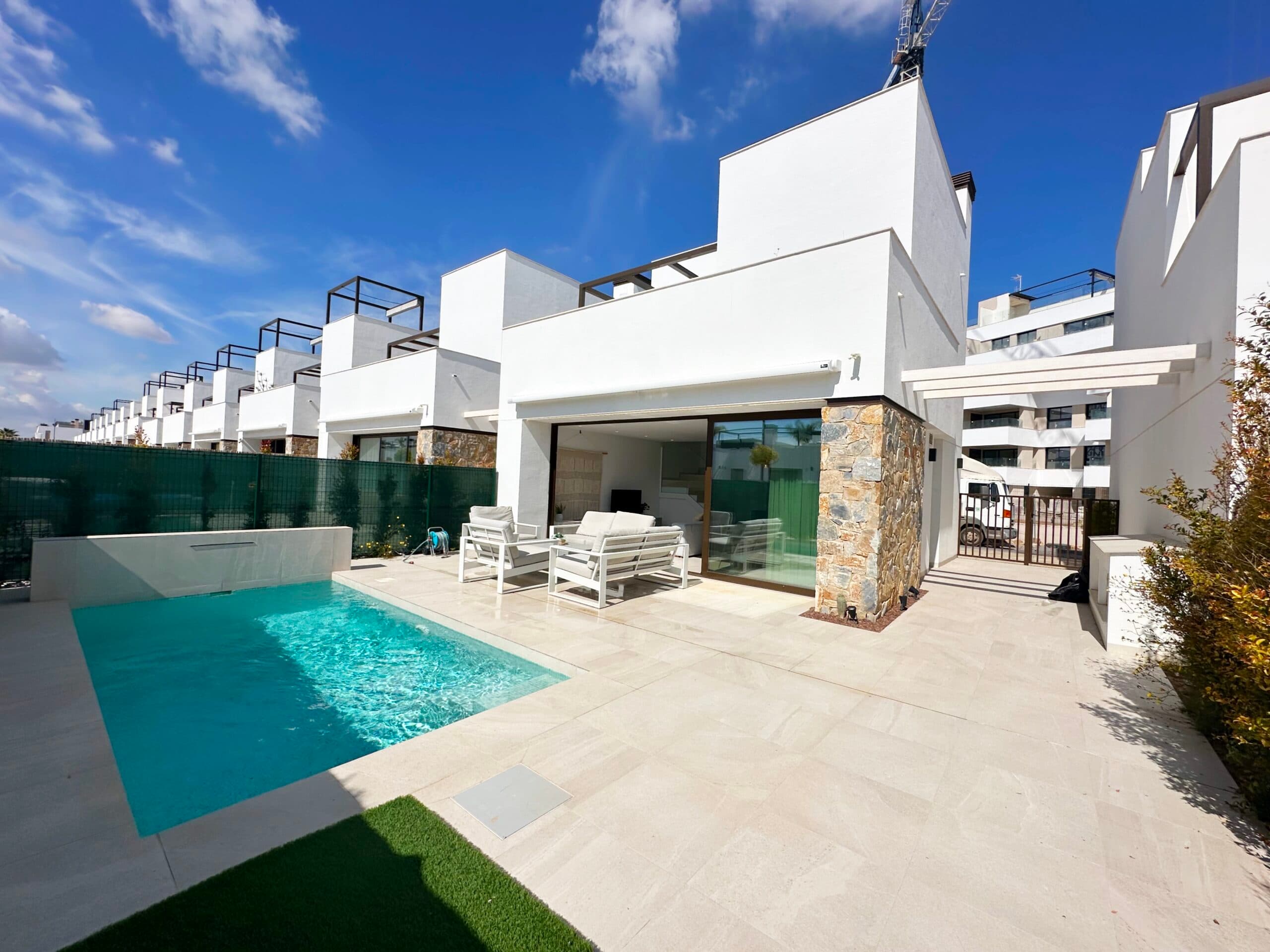 We are delighted to offer for sale this fantastic South facing Lavanda style villa located on the extremely desirable Santa Rosalia Lake and Life Resort in the Region of Murcia. Originally a two bedroom villa, a third bedroom has been added in the finished basement creating additional accommodation.The villa is beautifully presented and furnished to the highest standard, all of which is included in the sale. The ground floor comprises an open plan living room and contemporary kitchen and built-in appliances. Sliding doors open into the garden which features sun bathing areas, an outdoor shower and a private swimming pool. Also on the ground floor is a double bedroom with fitted wardrobes and a bathroom.On the first floor there is a master bedroom with fitted wardrobes and an en-suite bathroom along with a sun terrace. The spacious 56m basement houses another double bedroom, bathroom and is also currently being used a TV/cinema room. This is a superb villa located on a gated secure resort. The resort features the largest Crystal Lagoon man made lake in Europe. The lagoon has sandy beaches, a beach bar and lovely restaurant. Elsewhere on the resort there is disc golf, yoga and picnic areas, walking and jogging tracks and sports facilities.Please contact us to arrange a tour of the resort and a viewing of this lovely villa.