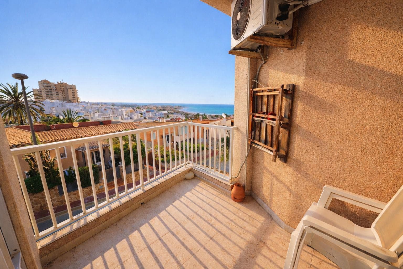 Discover this charming apartment in Torrevieja La Mata, located just 250 meters from the sea, ideal for those seeking a high quality of life by the coast. With 69 m² built, it offers a comfortable and well-distributed space, perfect both as a permanent residence or a holiday home. In addition, its 8 m² terrace is perfect for relaxing and enjoying its stunning front sea views .The property is in good condition and includes furniture and appliances, ready to move in.Main features 69 m² built 2 bedrooms 1 bathroom 8 m² terrace Southeast orientation Front sea views Communal swimming pool Fully equipped French kitchen Furniture and appliances includedLocated in an area with all amenities bars, restaurants, supermarkets, pharmacies, shopping centers, and parks. Alicante Airport is approximately 40 minutes by car . Contact us today and schedule your visit. Your home by the sea is waiting for you!