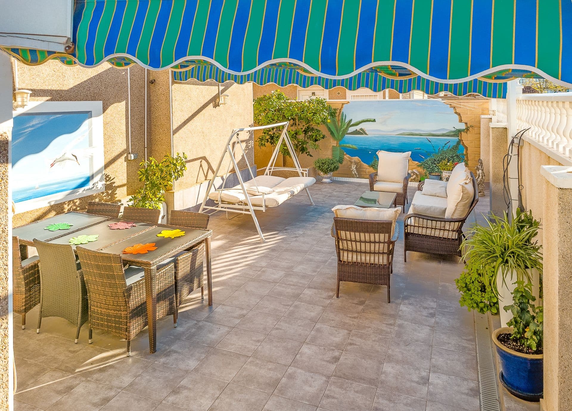 Welcome to this spacious detached villa in the desirable residential area of Los Altos, Torrevieja that offers the perfect blend of comfort, versatility, and mediterranean living. Its prime location provides easy access to all essential amenities while being just a short distance from the beautiful beaches and stunning coastline of the Costa Blanca.You enter the property on the first floor, surrounded by terraces in all directions, to the utility room and then into the kitchen. The lounge is opening up with its beautifully curved wall of windows.  From the lounge you access a bedroom and a bath as well as the separate dining area and the large east facing terrace. Upstairs you'll find the master bedroom with a private balcony with seaview and a bath, as well as another smaller bedroom.Make your way to the ground floor and you will find the georgeous private pool area with plenty of room to entertain and have dinners. The pool can be heated and have fun color settings. Here is also the entrance to the separate quarters with two bedrooms, bath, storage rooms and a lounge. Transform the larger storage room to a smaller kitchen and this will be a self-sufficient private apartment, with its own entrance.Key Features:5 double bedrooms and 3 Bathrooms—plenty of space for large families, guests or tenants.Master bedroom with private balcony facing the sea.The ground floor includes 2 bedrooms and a lounge area, with the potential to create a separate apartment. This is perfect for rental income, multi-generational living, or for children to have their own independent living area. The ground floor also has its own exterior entrance for added privacy.Private heated saltwater Pool (18 m³), ideal for year-round relaxation.Large communal swimming pool for residents nearby.Multiple terraces ensure sunshine throughout the day. Perfect for outdoor dining, relaxation with family and friends.Lovely paved mediterranean garden featuring a variety of fruit trees, including loquat (nispero), apricot, plum, and lemon trees, along with a vibrant hibiscus.Secure gated parkingBright and airy interiors thanks to natural lightReady-to-move-in with potential for personal customizationPrime Location:This villa is ideally located in Los Altos, just a short distance from:La Zenia Boulevard, one of the largest shopping centers in the region, offering a wide variety of shops, restaurants, and entertainment.Excellent schools, making it a perfect location for families.Convenient access to supermarkets, local healthcare and the regional hospital.Only a short drive to Torrevieja town, or a walk to the center of Punta Prima. Both with a range of cultural activities, restaurants, bars and entertainment like theaters and live music.Easy access to major roads, making it an excellent base for exploring the stunning Costa Blanca, including nearby beaches, golf courses, and towns.This villa presents a unique opportunity for those seeking a family home, investment property, or a holiday retreat in one of Torrevieja’s most convenient and sought-after locations. Whether you are looking to live full-time or simply enjoy the Mediterranean lifestyle, this property offers it all.This villa presents an excellent opportunity for both full-time living and holiday retreats with a low yearly owner’s cost. Don't miss out on experiencing the best of Mediterranean living—schedule a viewing today!Taxes and fees are not included in the price.Contact us for more information and detailed description of specific features in the property.