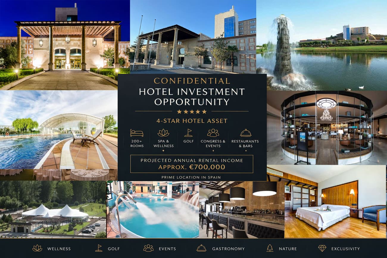 This exclusive 4-star hotel complex represents an exceptional investment opportunity within the Spanish hospitality sector. Situated in a privileged natural setting beside the River Tormes and just a few minutes from the historic centre of Salamanca, the asset combines hotel accommodation, wellness, golf, gastronomy, conferences and large-scale events within a single complex offering enormous profitability and repositioning potential.With more than two hundred spacious and fully equipped rooms, including numerous junior suites, the hotel has long been regarded as one of the landmark hospitality establishments in Salamanca and the wider Castile and León region. The rooms include amenities such as minibar, television, fully fitted bathrooms and digital safes, providing comfort and functionality for both leisure and corporate guests.The property particularly stands out for the scale and versatility of its facilities, enabling year-round activity through a wide range of business segments including wellness tourism, golf tourism, relaxing short breaks, conferences, corporate events, weddings, private celebrations and international tourism.One of the hotel’s major strengths is its impressive congress and events infrastructure, positioning it as one of the province’s leading venues for large-scale celebrations and MICE activity:Congress Centre with capacity for approximately 1,200 guests. Auditorium with seating for 415 attendees. 9 fully equipped meeting rooms.  Modern marquee for weddings and celebrations. Extensive landscaped gardens and outdoor areas for private and corporate events. Restaurant, café and hospitality areas designed to accommodate large volumes of guests. The leisure, wellness and sports facilities further enhance the appeal of the complex, making it a highly attractive destination for premium tourism and luxury relaxation breaks:Spa and wellness centre of approximately 1,000 m². Thermal circuit and jacuzzi. Massage and treatment rooms. Heated swimming pools. Outdoor swimming pool and solarium. Gymnasium. Nightclub and leisure areas. Adjacent golf course featuring both 18-hole and 9-hole layouts. All of this is complemented by extensive outdoor areas, a privileged natural setting, free outdoor parking, covered indoor parking and excellent connections to Salamanca city centre and the region’s main transport routes.Visually, the hotel retains an elegant traditional Castilian style with a distinguished and stately character, giving the asset a unique identity and clearly differentiating it from more standardised modern hotel developments. Its peaceful green surroundings further enhance its appeal for guests seeking privacy, relaxation and exclusivity.From an investment perspective, one of the most significant aspects of this opportunity is that hotel groups have already expressed interest in operating the establishment under annual lease agreements, with projected rental income of approximately €700,000 per annum. This makes the asset particularly attractive for property funds, family offices, SOCIMIs, hotel operators and investment groups seeking a combination of stability, immediate recurring income and long-term capital appreciation potential.Furthermore, the property offers substantial scope for growth and repositioning in areas such as:wellness and health tourism, golf tourism, premium weddings and celebrations, MICE conferences and events, international tourism, luxury relaxation breaks, and high-end experiential hospitality operations.  Hotel assets of this scale, with such a combination of facilities, event capacity, strategic location and operational potential, are becoming increasingly rare within the Spanish market, particularly in internationally recognised historic and university cities such as Salamanca.