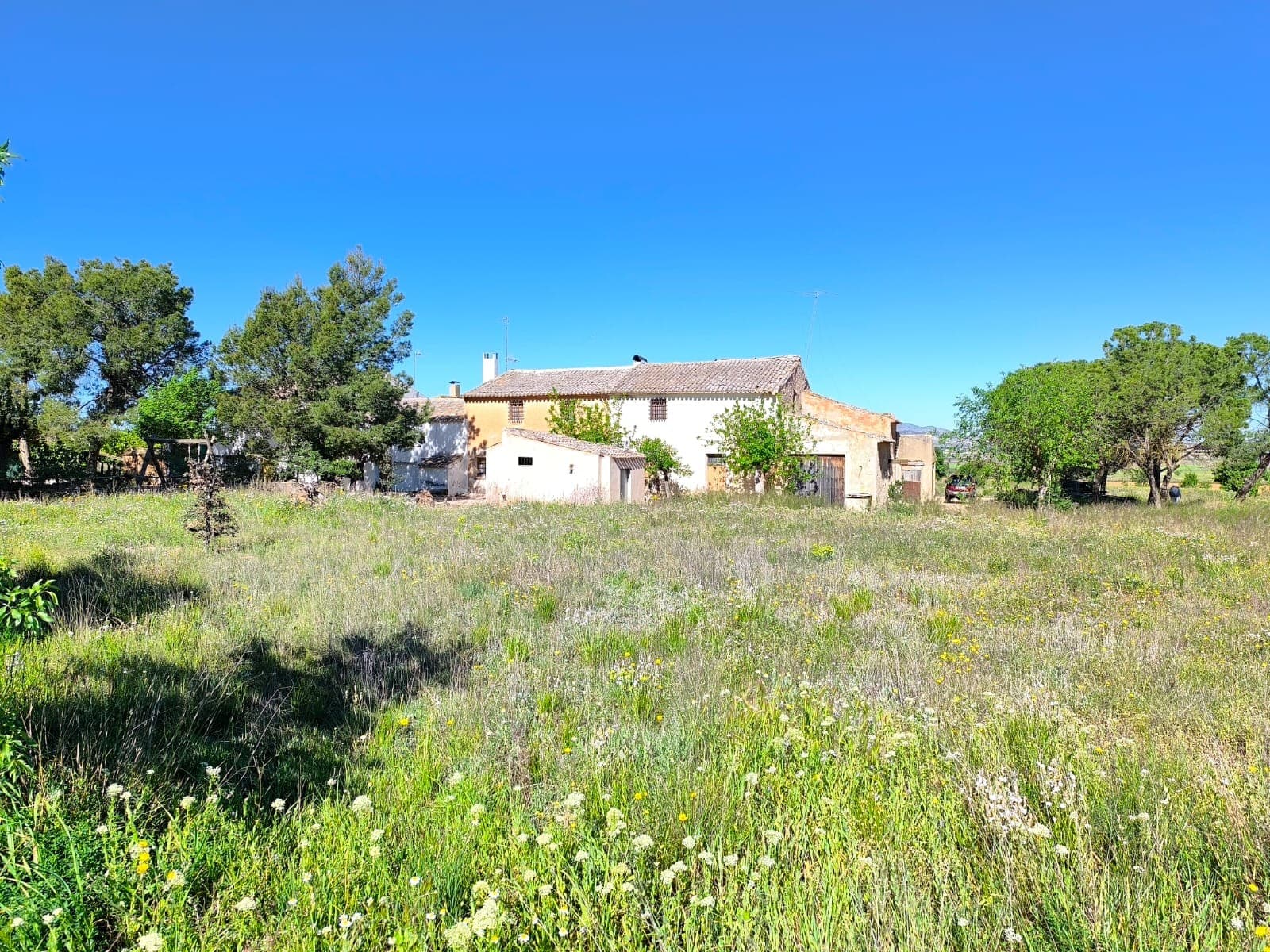 Attached country house with authentic rustic spirit, surprisingly spacious on the inside, offering approximately 125 years of history. Solid, thick stone walls and a sound roof provide a reliable structure. Traditional features include exposed wooden beams, stone pillars, and a large fireplace, creating a warm and characterful atmosphere. The property comprises a two-floor living unit, a patio with storage and a water deposit, rooms for animals, and a large garage, offering plenty of potential for various uses.The house is not currently habitable and requires renovation, presenting an opportunity to design and restore a unique countryside home while preserving its original charm. The walls remain structurally sound.The seminal part of the property are its lands: it features over 22 ha of rich agricultural land, divided into several parcels, all within a walking distance from the house. There is 3.5 ha of vineyard in production, the rest is currently fallow. All parcels have irrigation water connection and water rights, ensuring a stable agricultural venture. Ideal for growing olives, almonds, vine, peaches, apricots, cherries, pears, pistachios, vegetable, or for cattle, sheep, or horse pastures. Furthermore, the lands are buildable, offering an interesting development/investment opportunity, and a self-sufficient lifestyle.Located just 10 km, 10 minutes from town, in a peaceful and tranquil countryside setting with open surroundings. Contact us for a commented walkthrough video.We offer more lands in the same area, and also the adjacent country house. Contact us for more info!About the area: Yecla is a charming and historic town of app. 35000 inhabitants, located in the region of Murcia. It is renowned for its award-winning wines, historical landmarks, and vibrant local culture. The surrounding natural landscapes of scenic mountains, vineyards and almond groves provide opportunities for outdoor activities, while the town itself offers all necessary services, including hospital, schools, shops, restaurants, and other services. With a friendly local community, lively markets, excellent gastronomy, and easy access to nature, Yecla is an ideal location for those seeking authentic Spanish lifestyle - just about an hour from the coast and Alicante airport.About us: We have a large portfolio of properties in the Costa Blanca and Costa Calida areas, specialising in country properties, villas, fincas, building plots and design and build options in the Alicante and Murcia regions with a particular emphasis on Yecla, Novelda, Elda, Monovar, Pinoso, Sax, Villena, Aspe, Fortuna, Jumilla, Abanilla, and many more surrounding areas. We have been established since 2004 and have decades of experience between the team which we bring to bear to help you find and secure your new dream home. We help you every step of the way to make sure your purchase in Spain is safe and hassle free. We are not here to sell you a property, we are here to help you realise your dream and find what is right for you. With us you are in the safest hands. Contact us now to have a no obligation chat about how you too can realise your dreams.